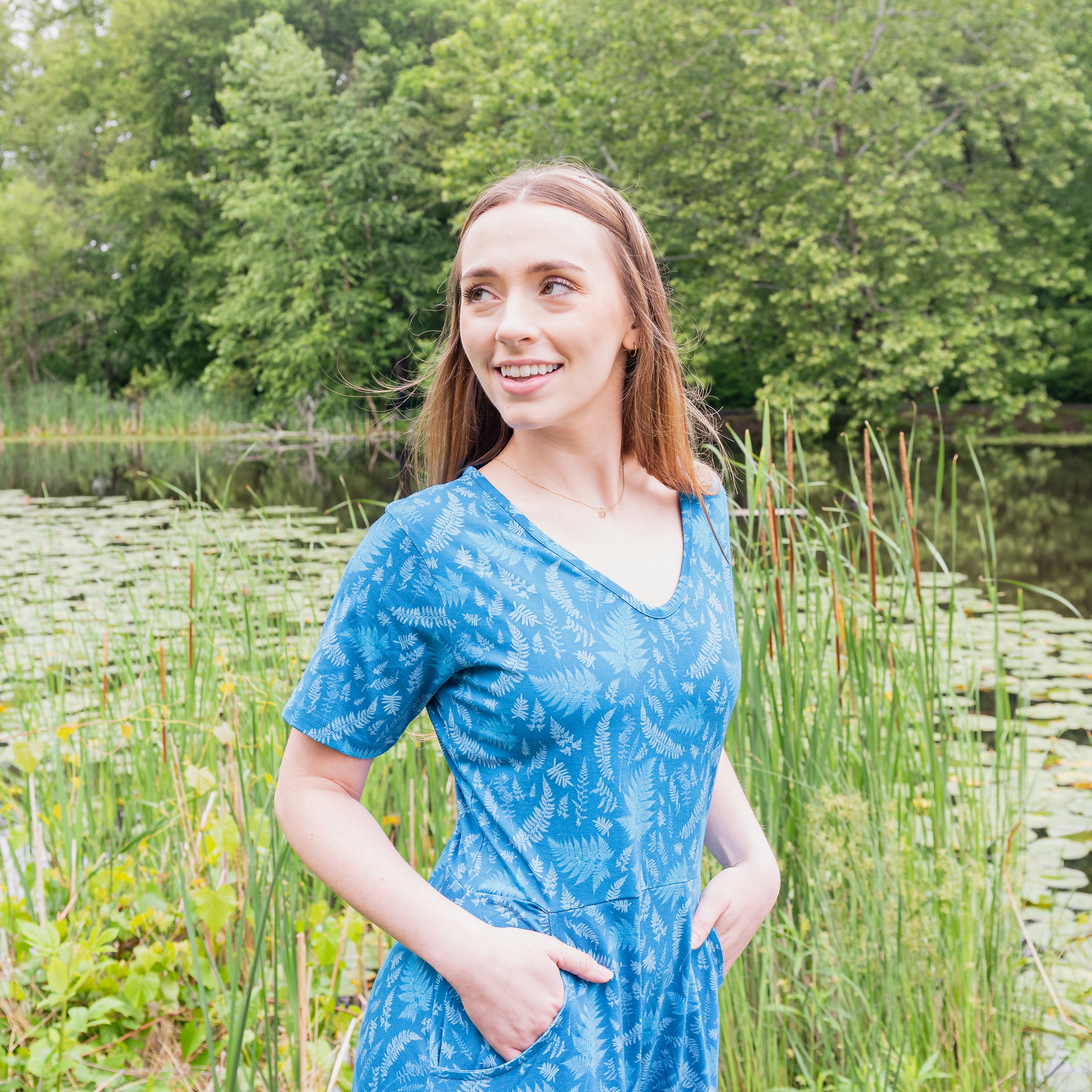 Cyanotype Fit & Flare Dress with Pockets