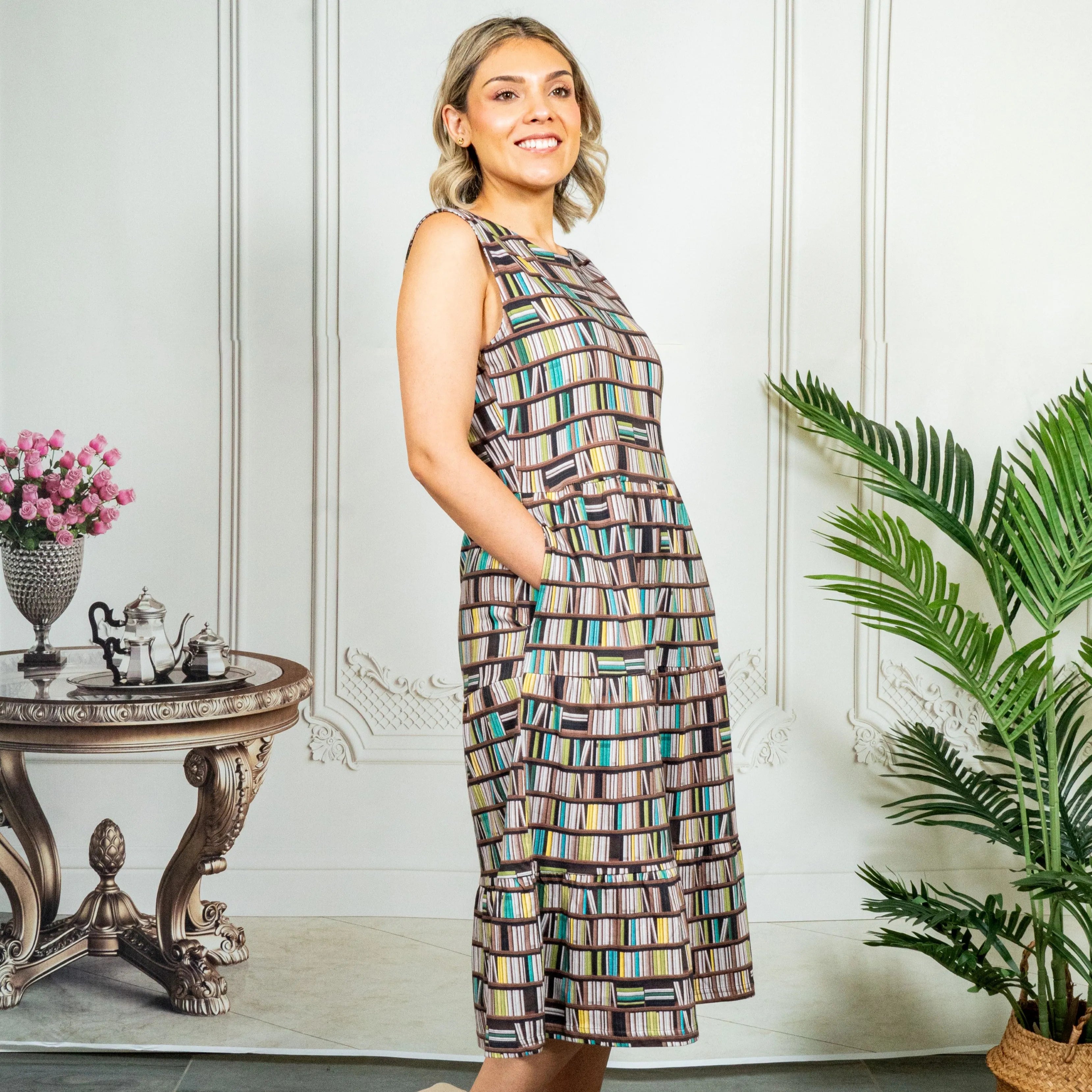 Vintage Volumes Sleeveless Tiered Dress (With Waist Seam)