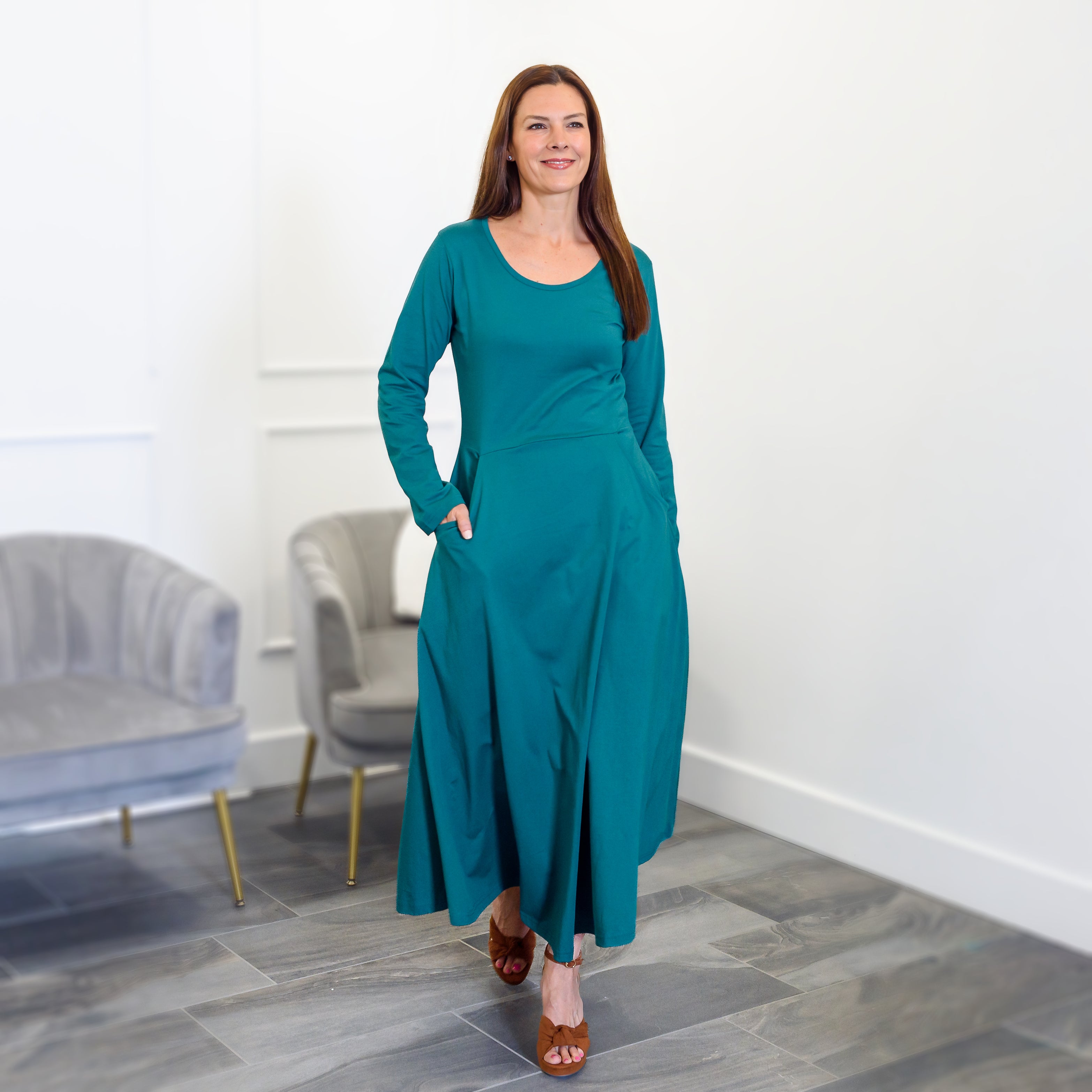Alexandrite Midi Fit & Flare Dress with Pockets