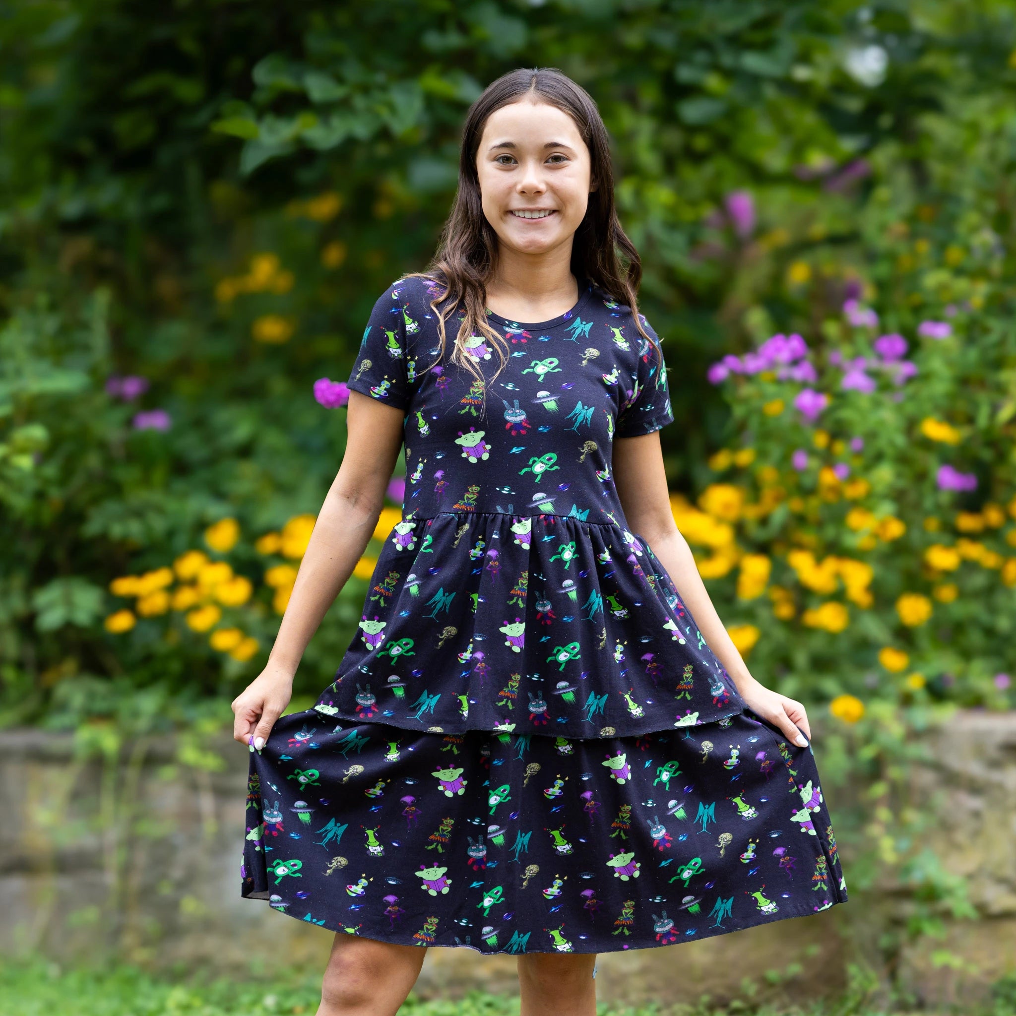 Aliens Art Kids Layered Dress