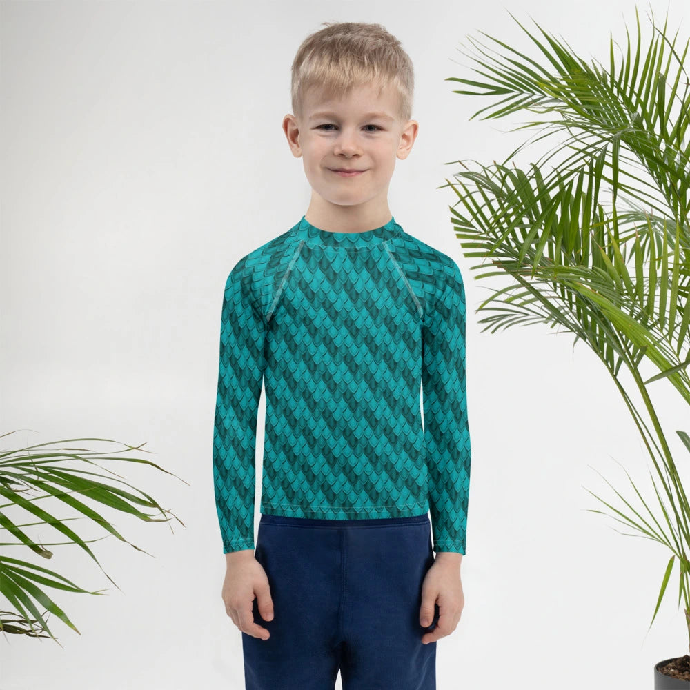 Teal Dragon Scales Kids Rash Guard (POD)