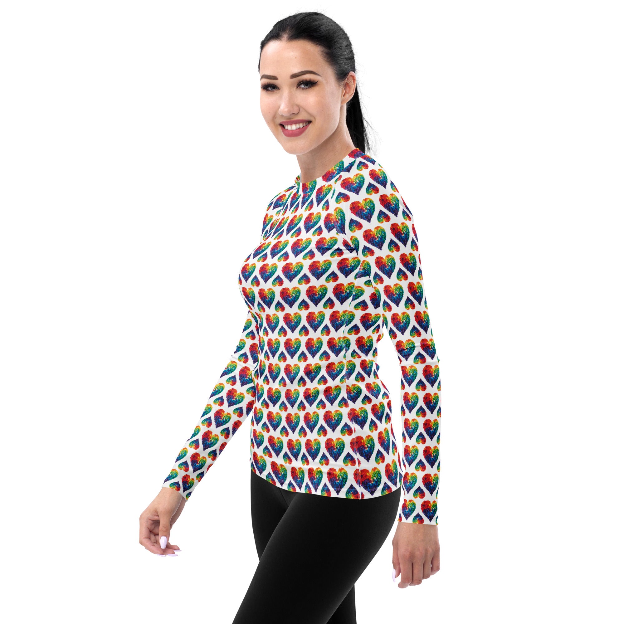 Rainbow Blossom Hearts Rash Guard Top (POD)