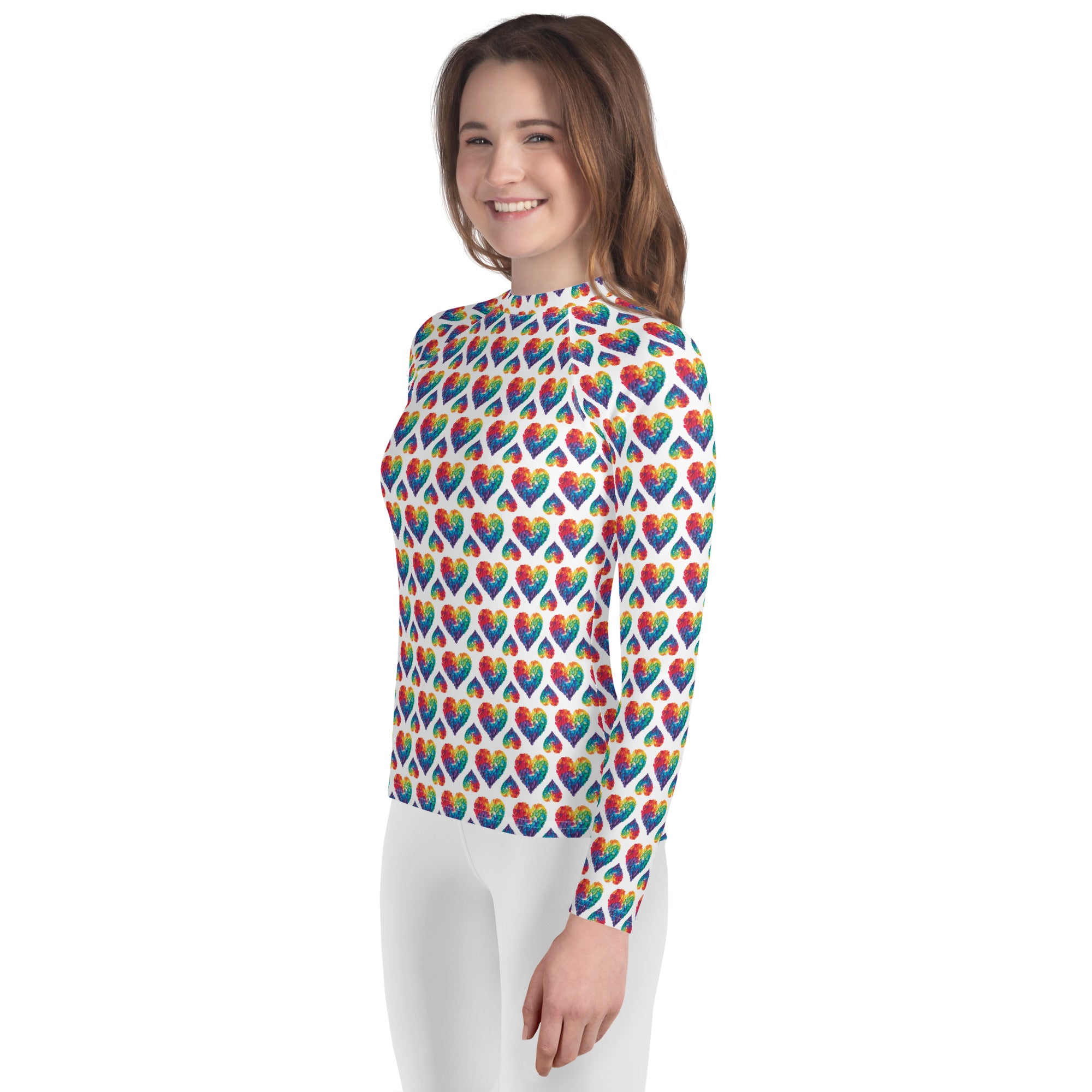 Rainbow Blossom Hearts Youth Rash Guard (POD)