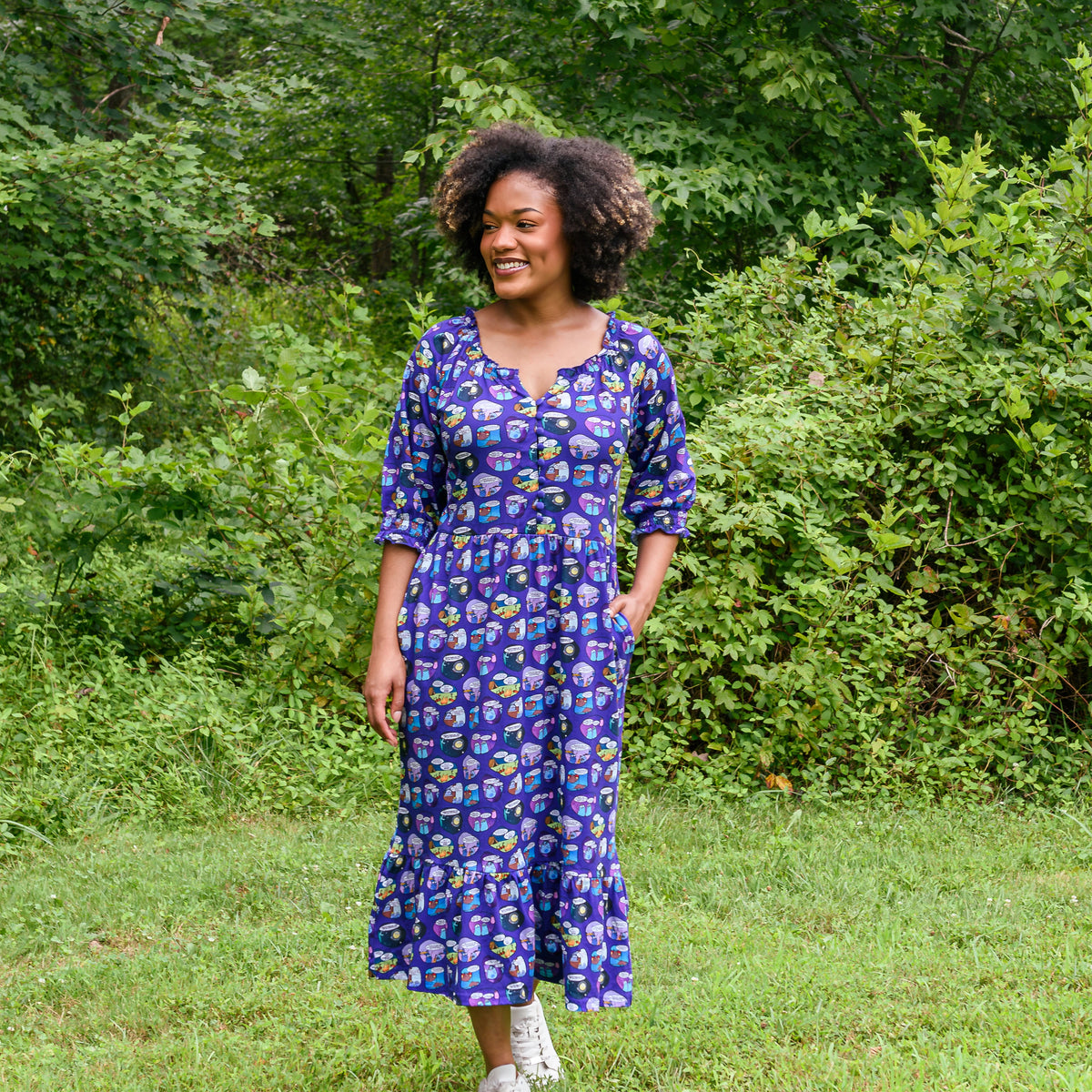 Amoeba Sisters Frill Midi Dress with Pockets