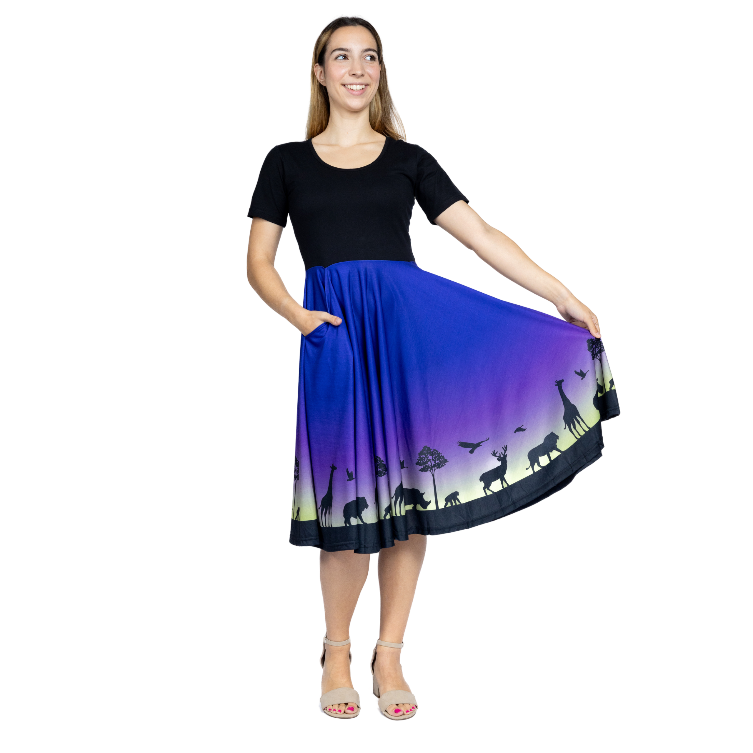 Animal Silhouette Full Twirl Dress with Pockets