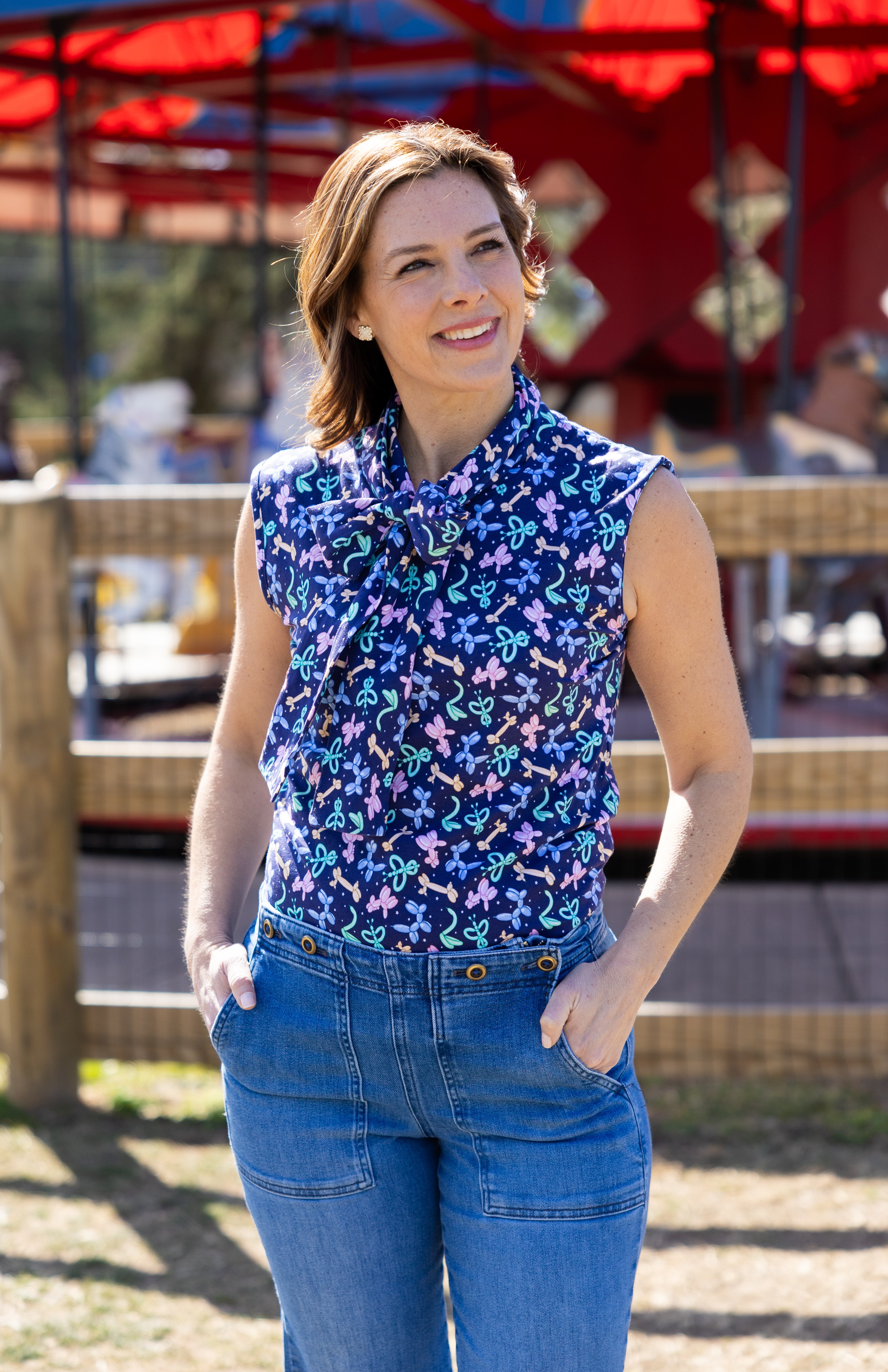 Balloon Animals Tie Neck Sleeveless Top