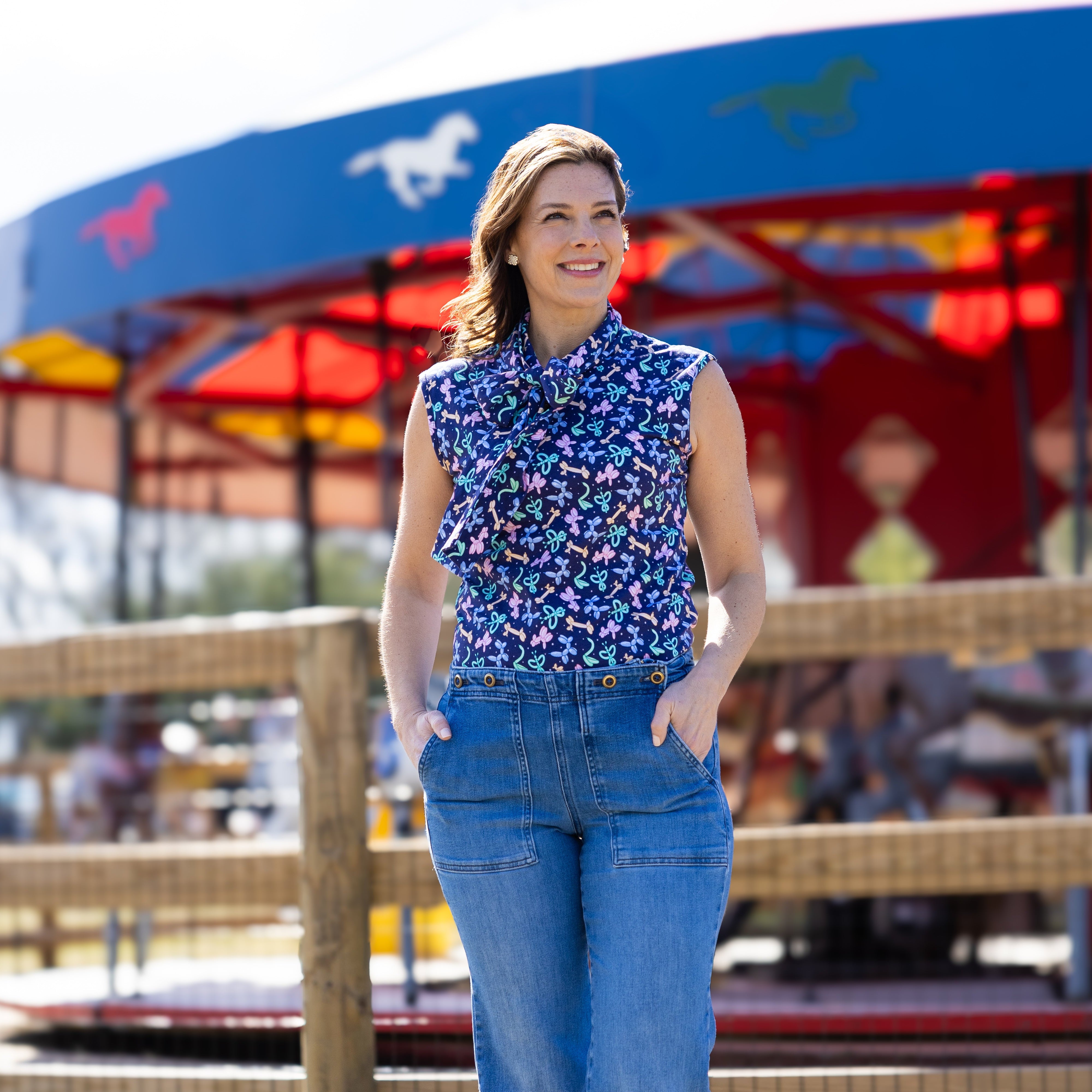 Balloon Animals Tie Neck Sleeveless Top