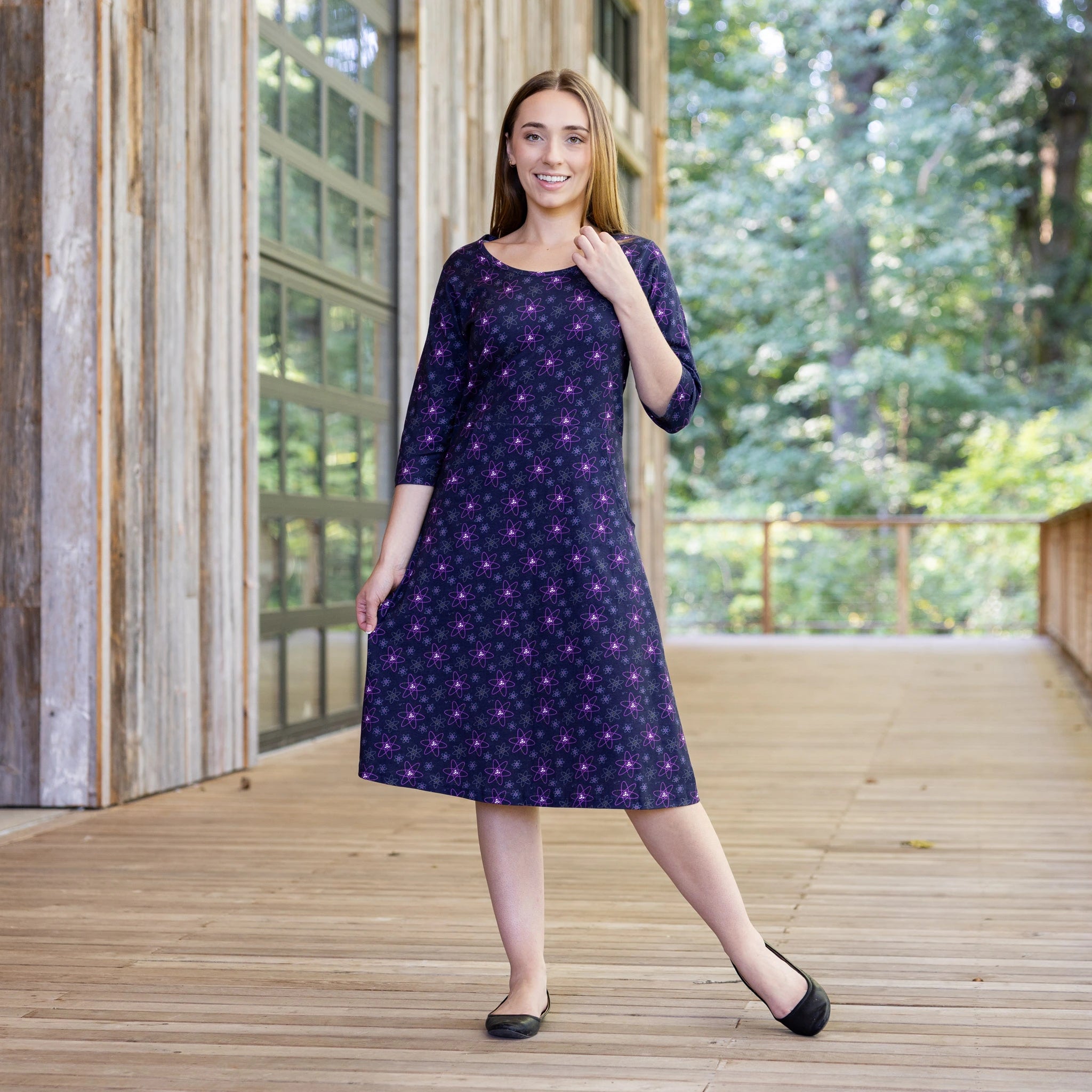 Atoms 3/4th Sleeves A-Line Dress (With Waist Seam)