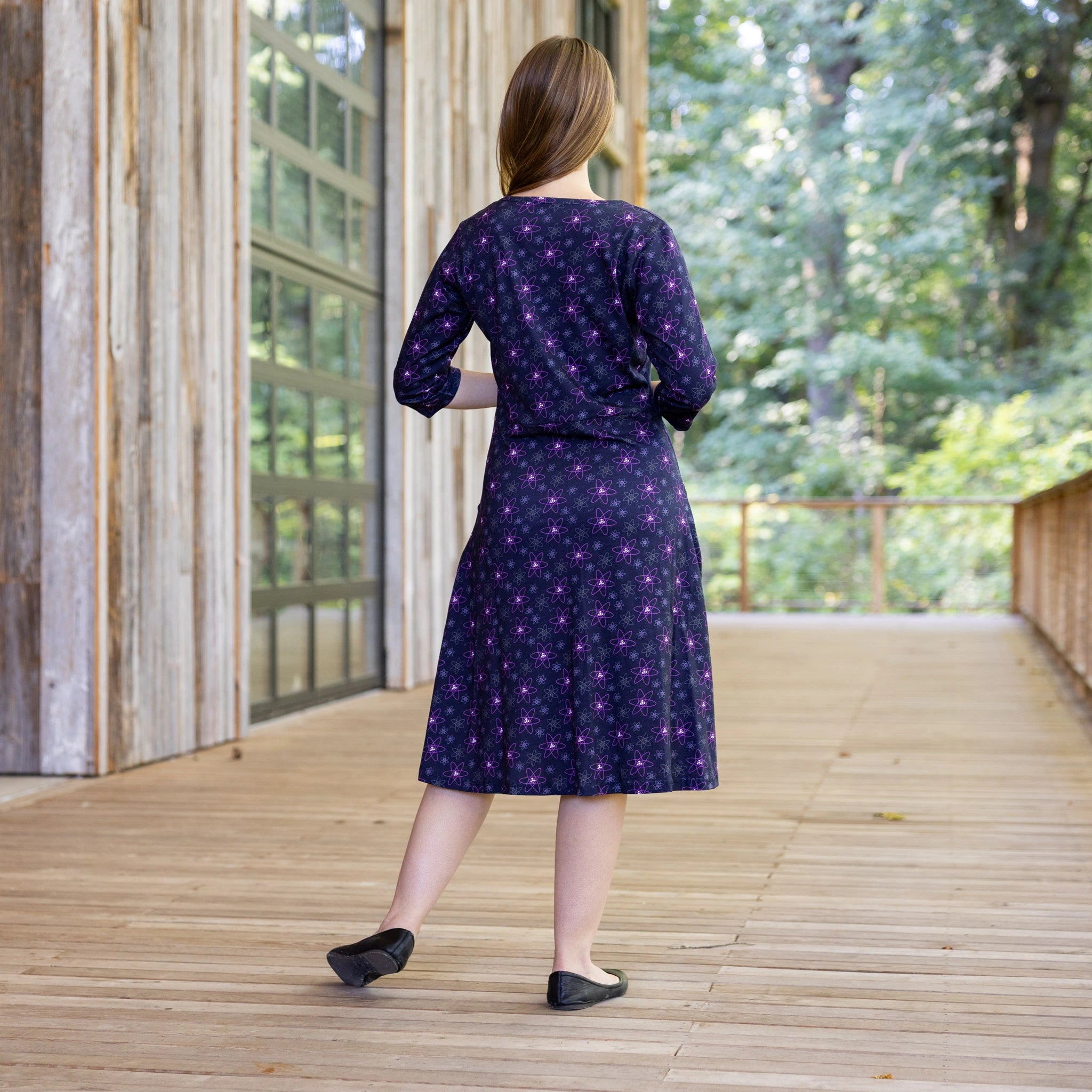 Atoms 3/4th Sleeves A-Line Dress (With Waist Seam)