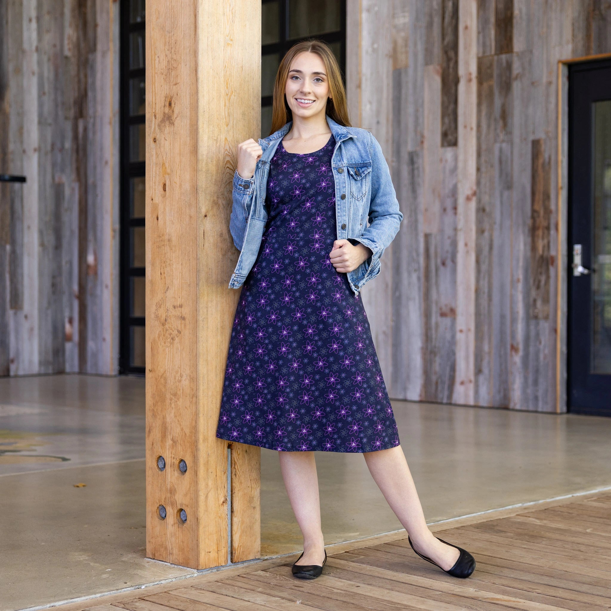 Atoms 3/4th Sleeves A-Line Dress (With Waist Seam)