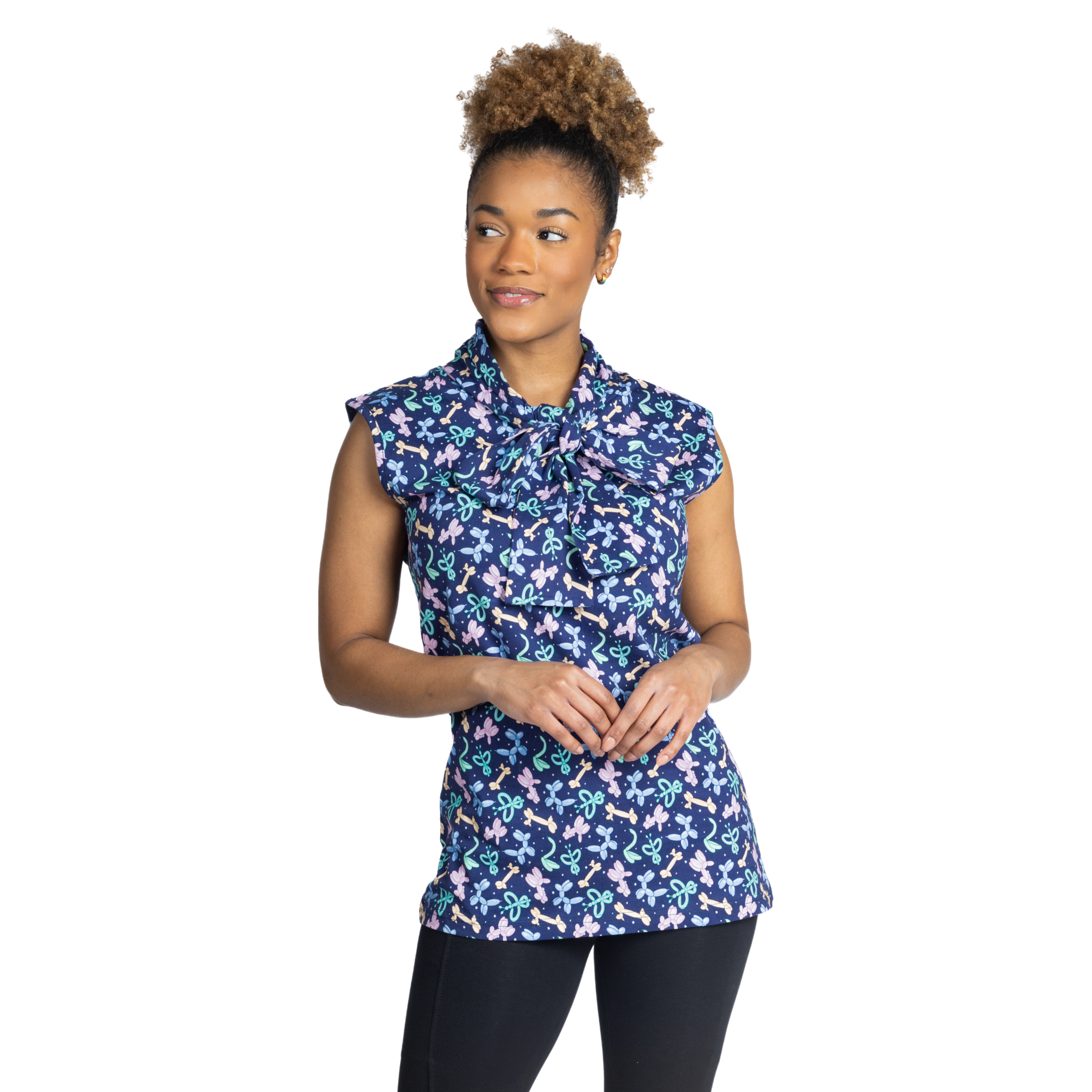 Balloon Animals Tie Neck Sleeveless Top