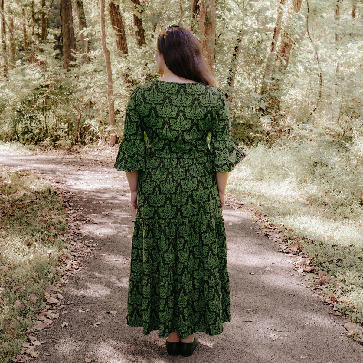 Baroque Filigree Layered Midi Dress with Pockets