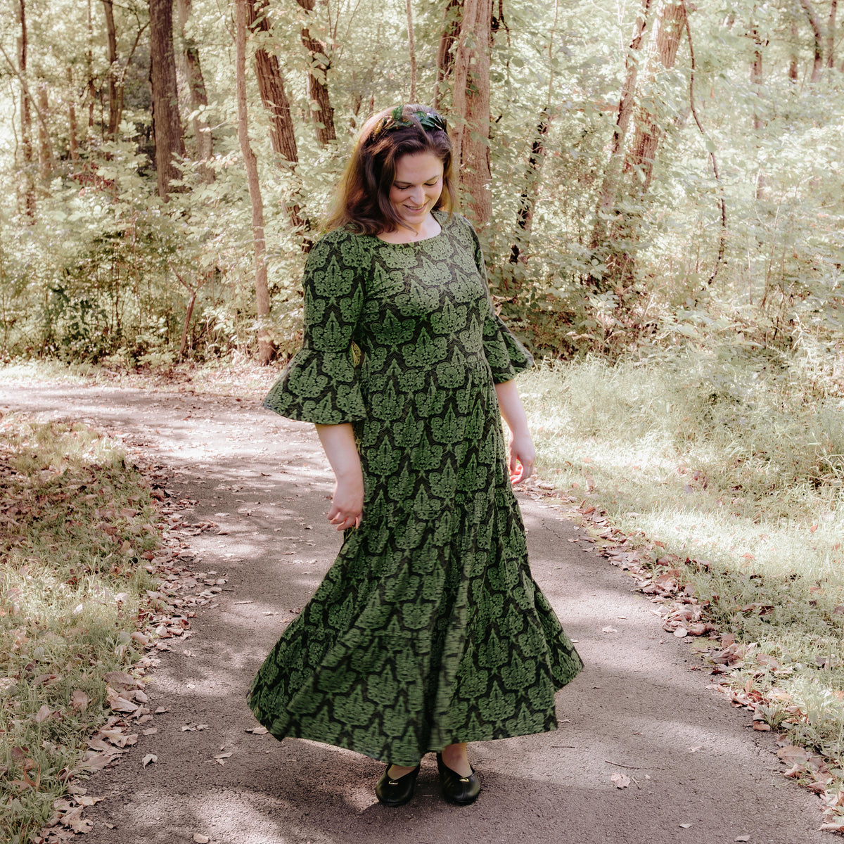 Baroque Filigree Layered Midi Dress with Pockets