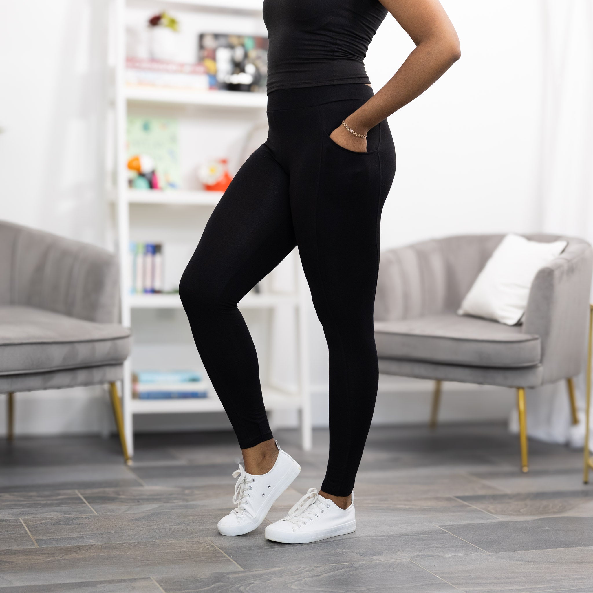Black Adults Cotton Leggings with Pockets