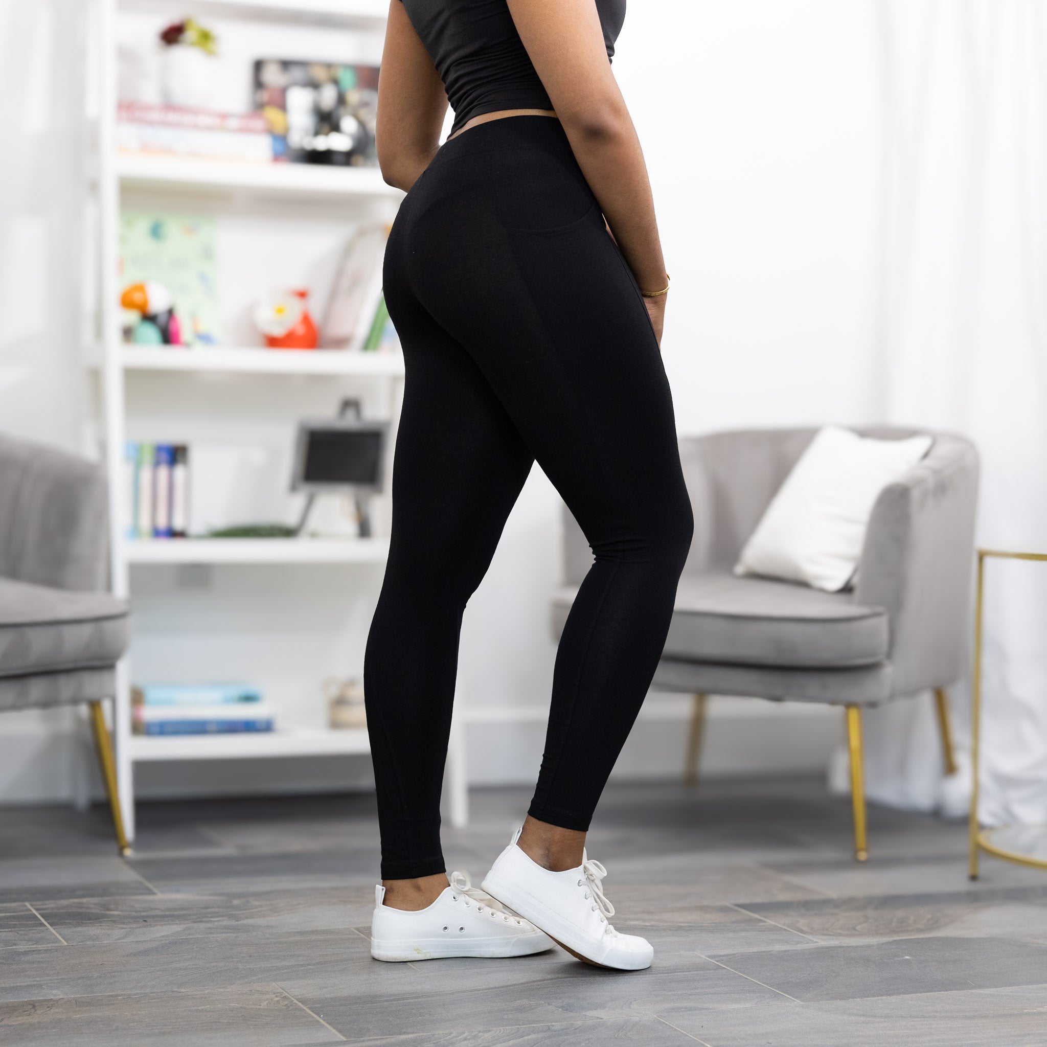 Black Adults Cotton Leggings with Pockets
