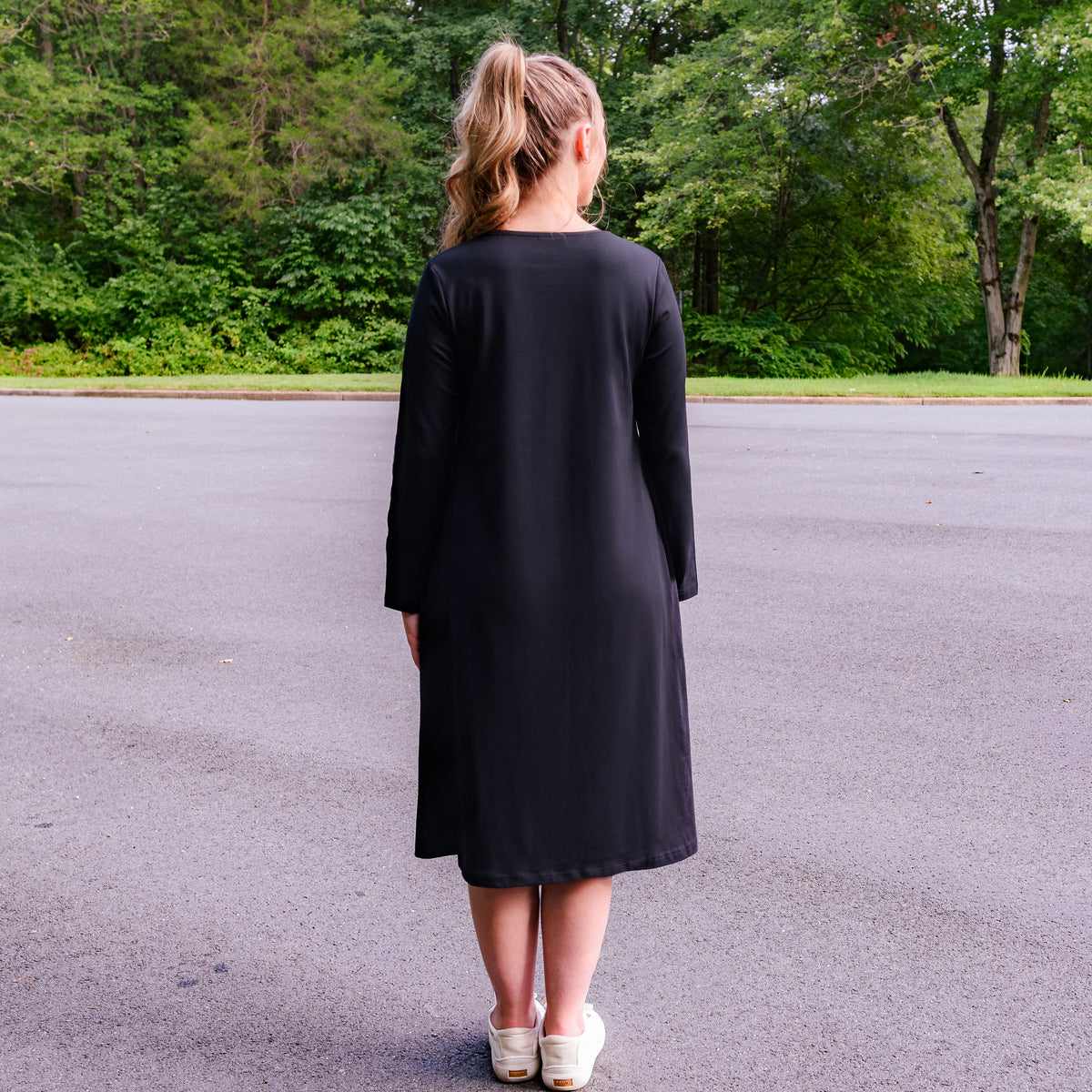 Onyx Black Longer Tunic Dress with Pockets