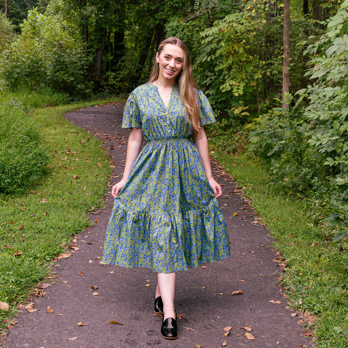 Bluebells Woven Midi Dress with Pockets