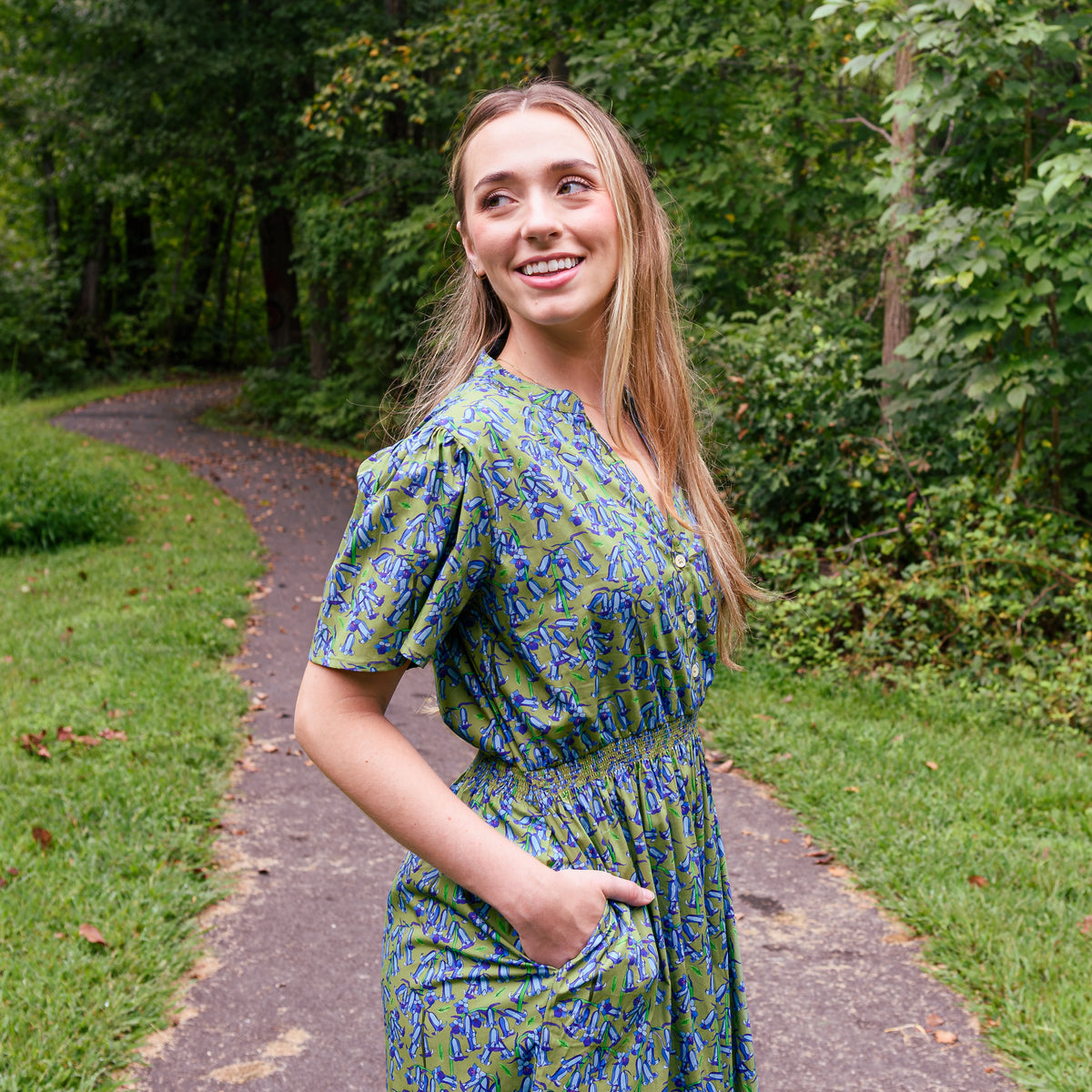 Bluebells Woven Midi Dress with Pockets