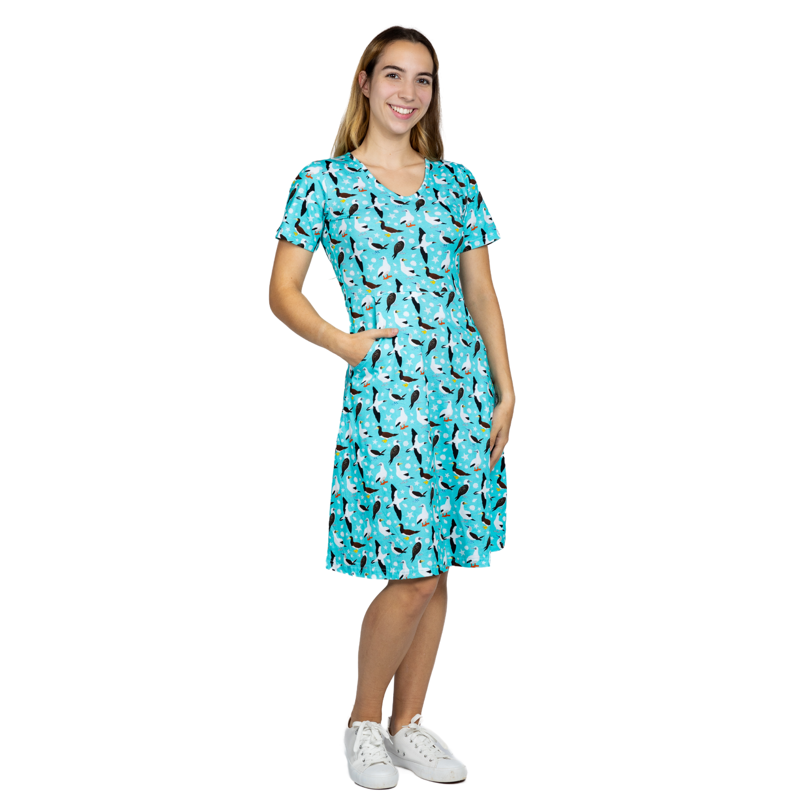 Booby Birds A-Line Dress (With Waist Seam)