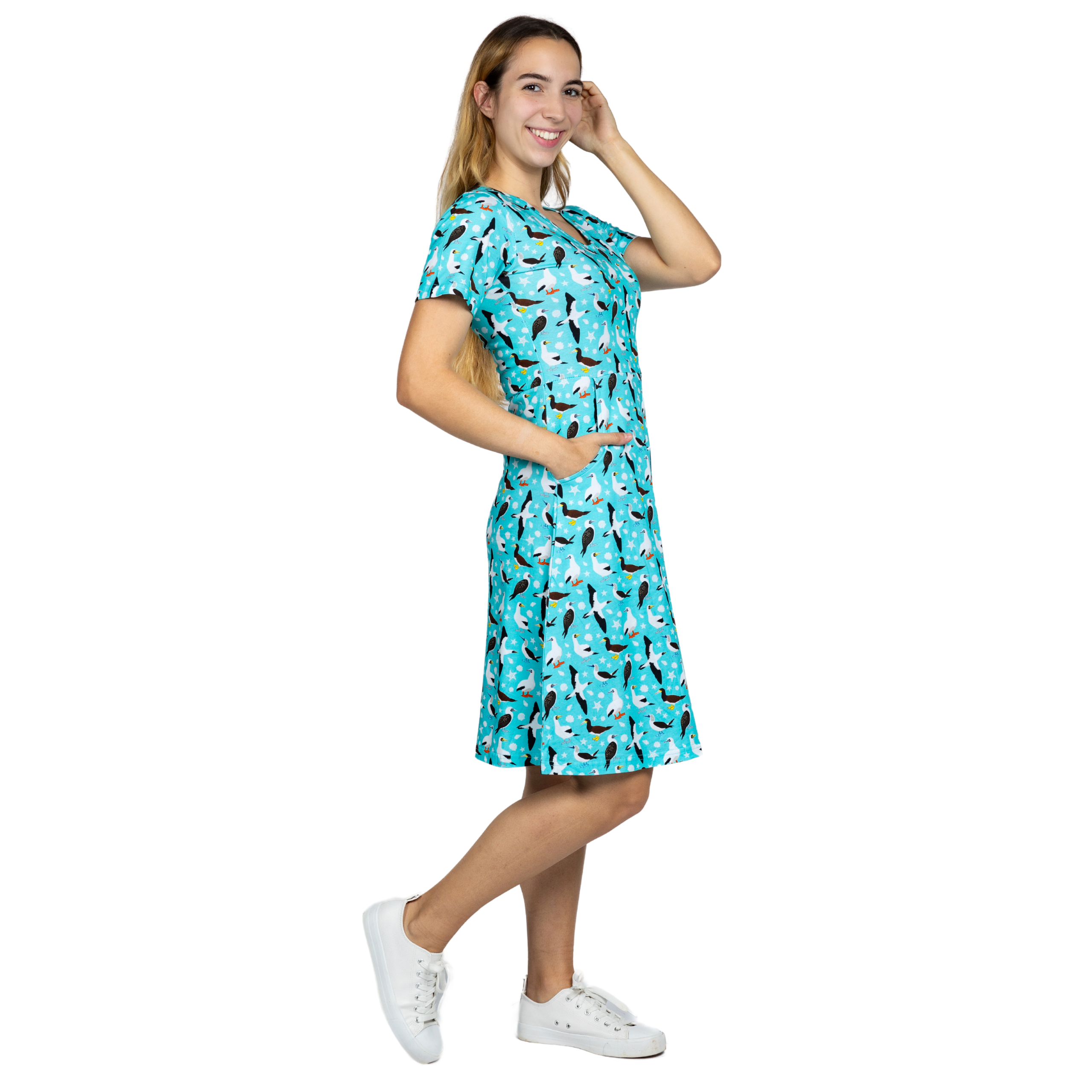 Booby Birds A-Line Dress (With Waist Seam)