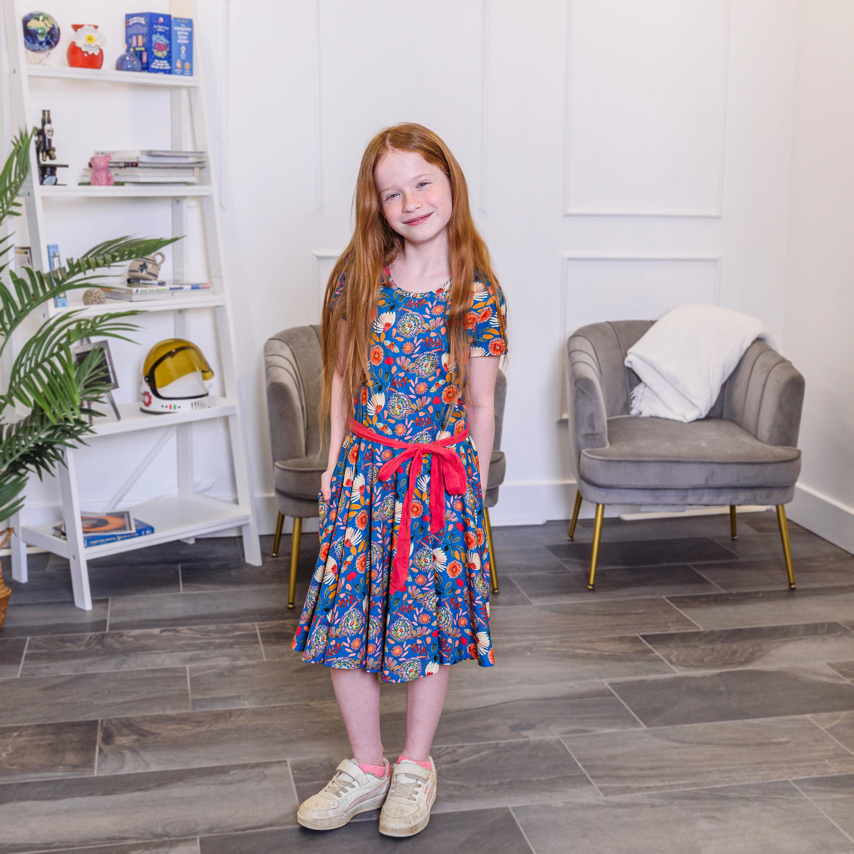 Botanical Blooms Kids Twirl Dress with Pockets