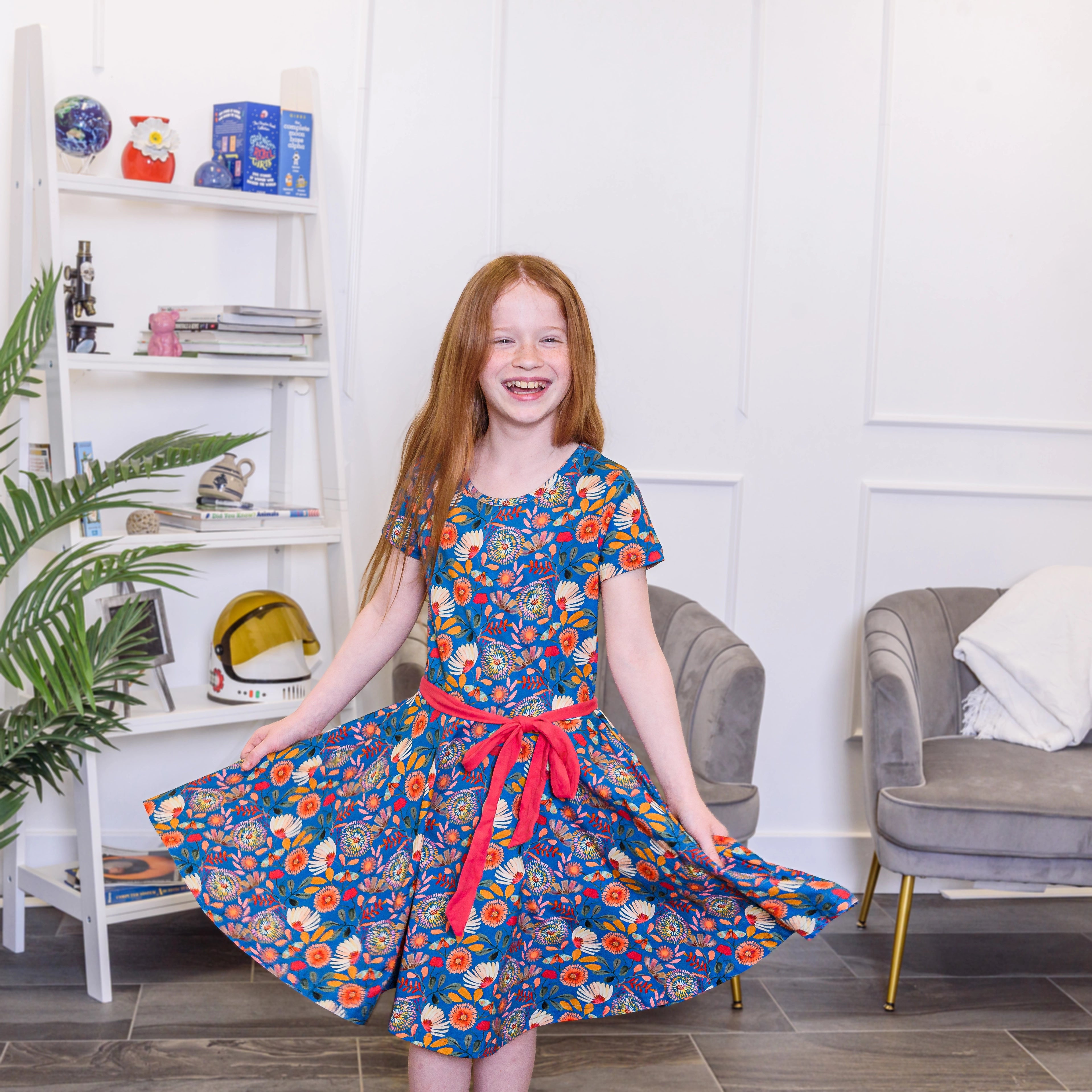Botanical Blooms Kids Twirl Dress with Pockets