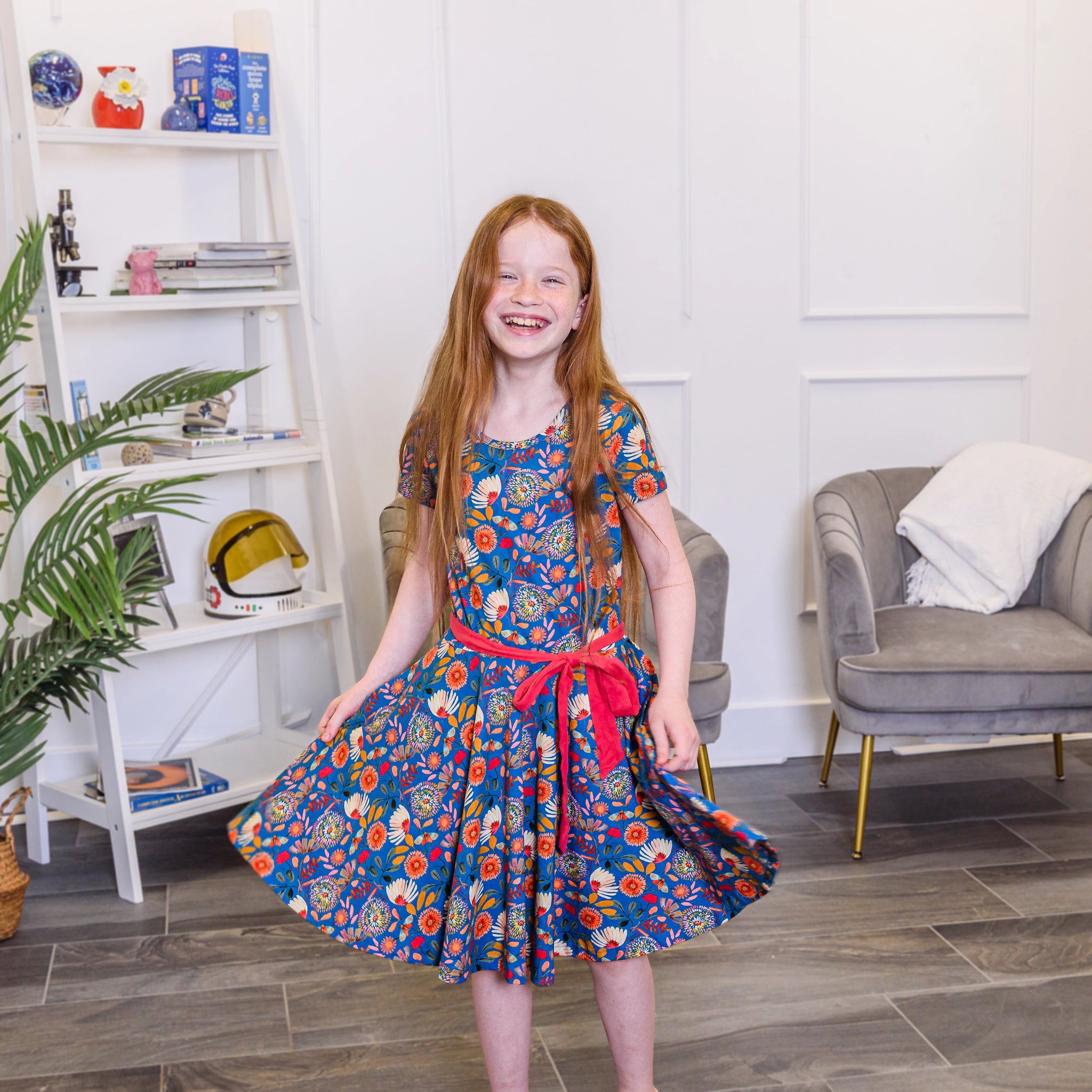 Botanical Blooms Kids Twirl Dress with Pockets Svaha USA
