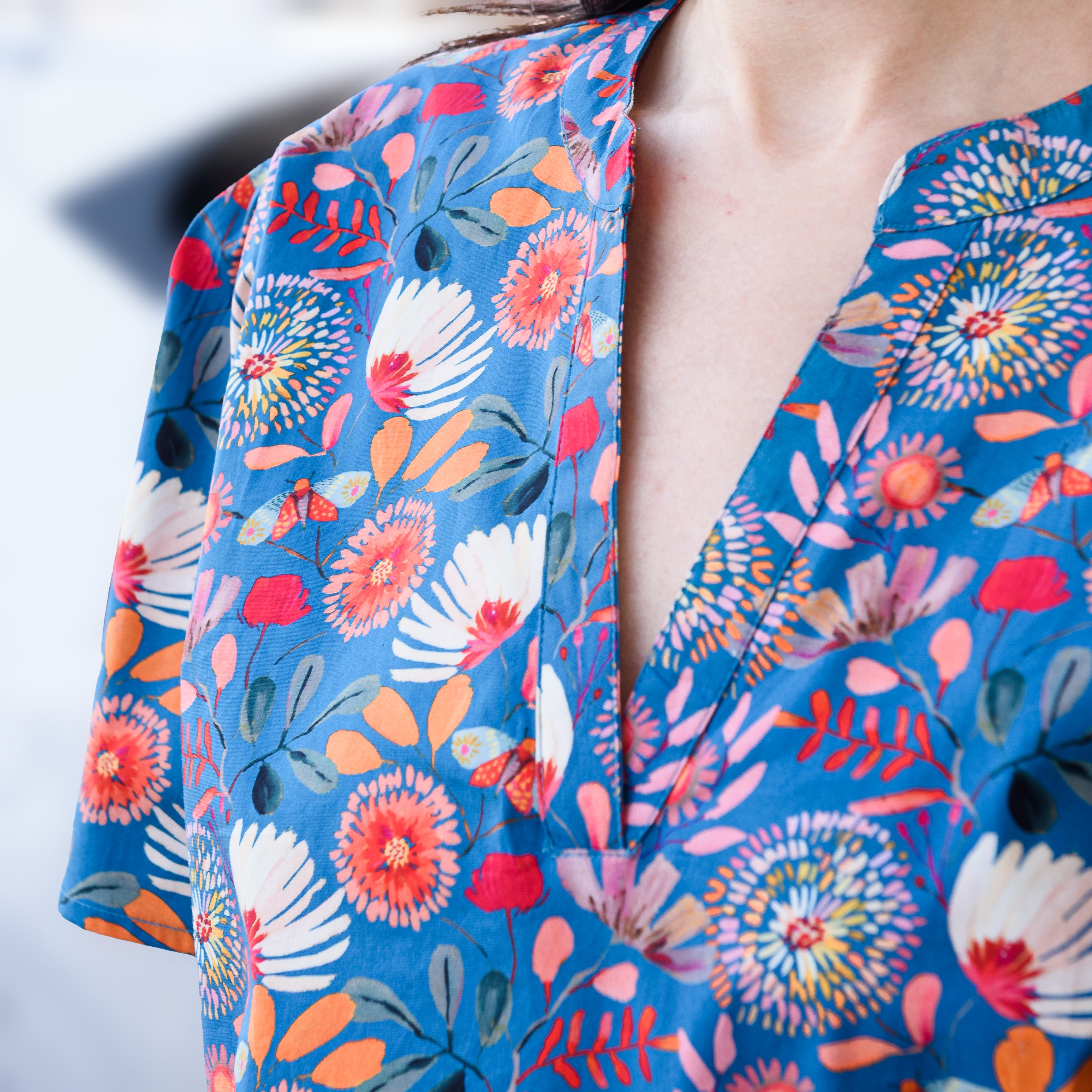 Botanical Blooms Woven Tunic Top