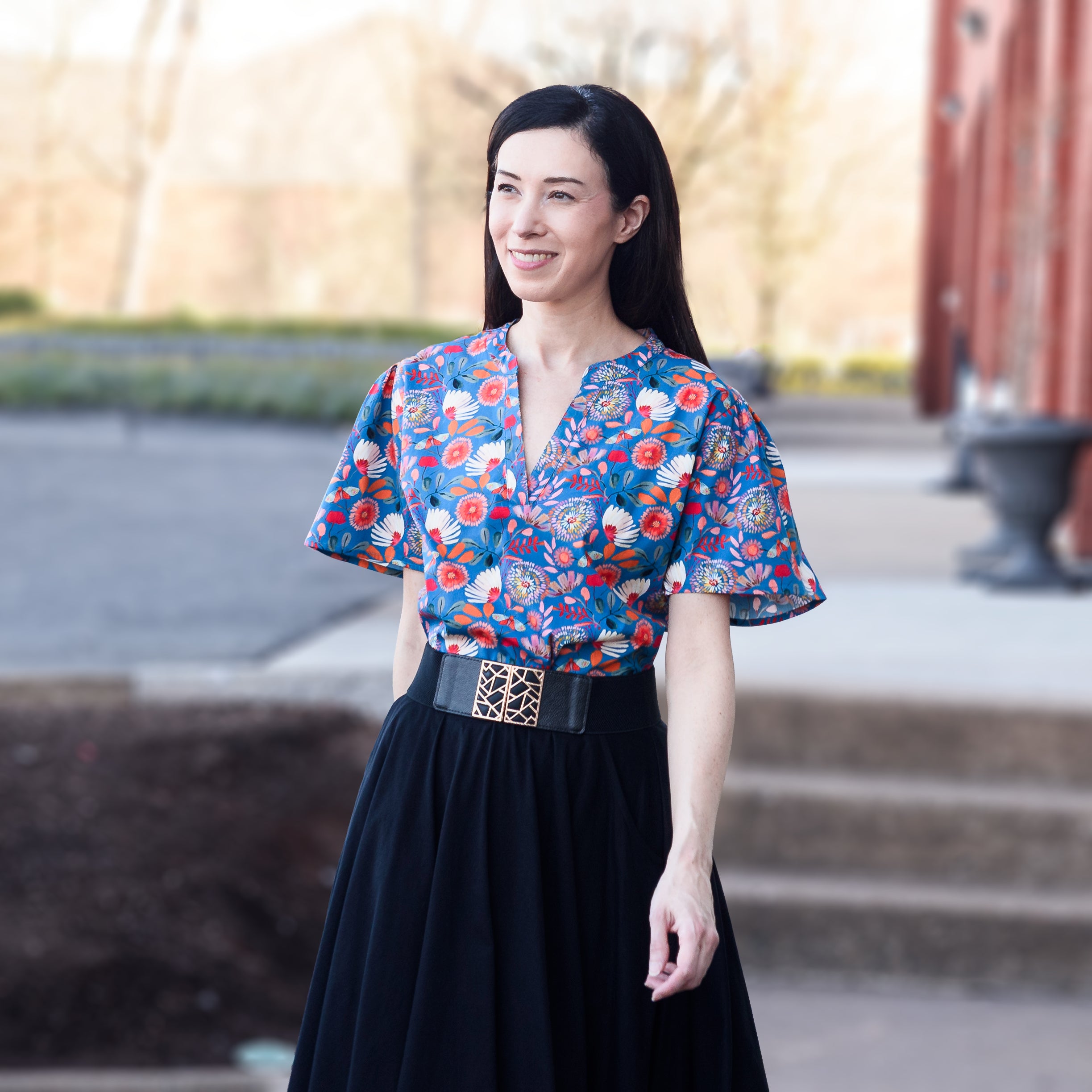 Botanical Blooms Woven Tunic Top