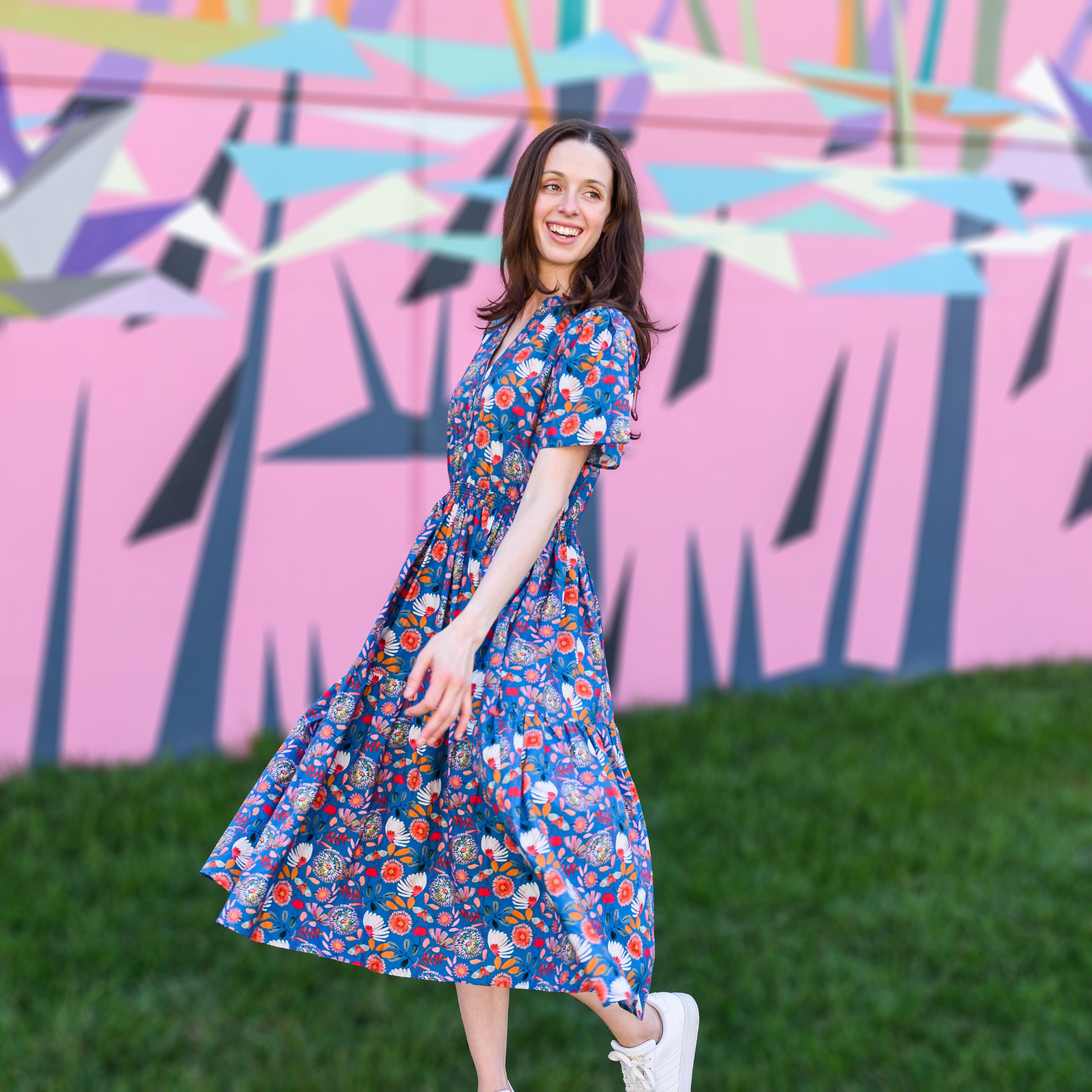 Botanical Blooms Woven Midi Dress with Pockets