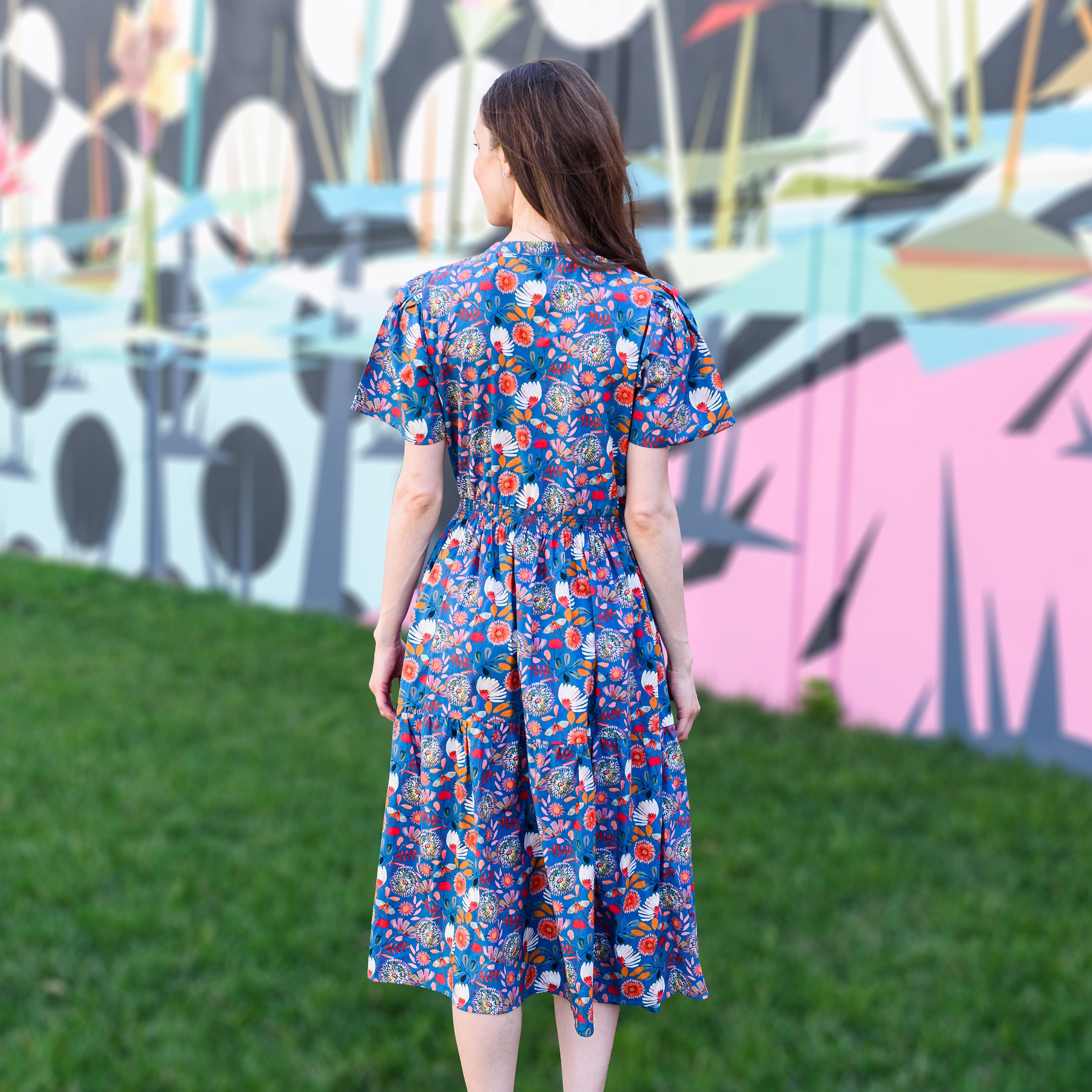 Botanical Blooms Woven Midi Dress with Pockets