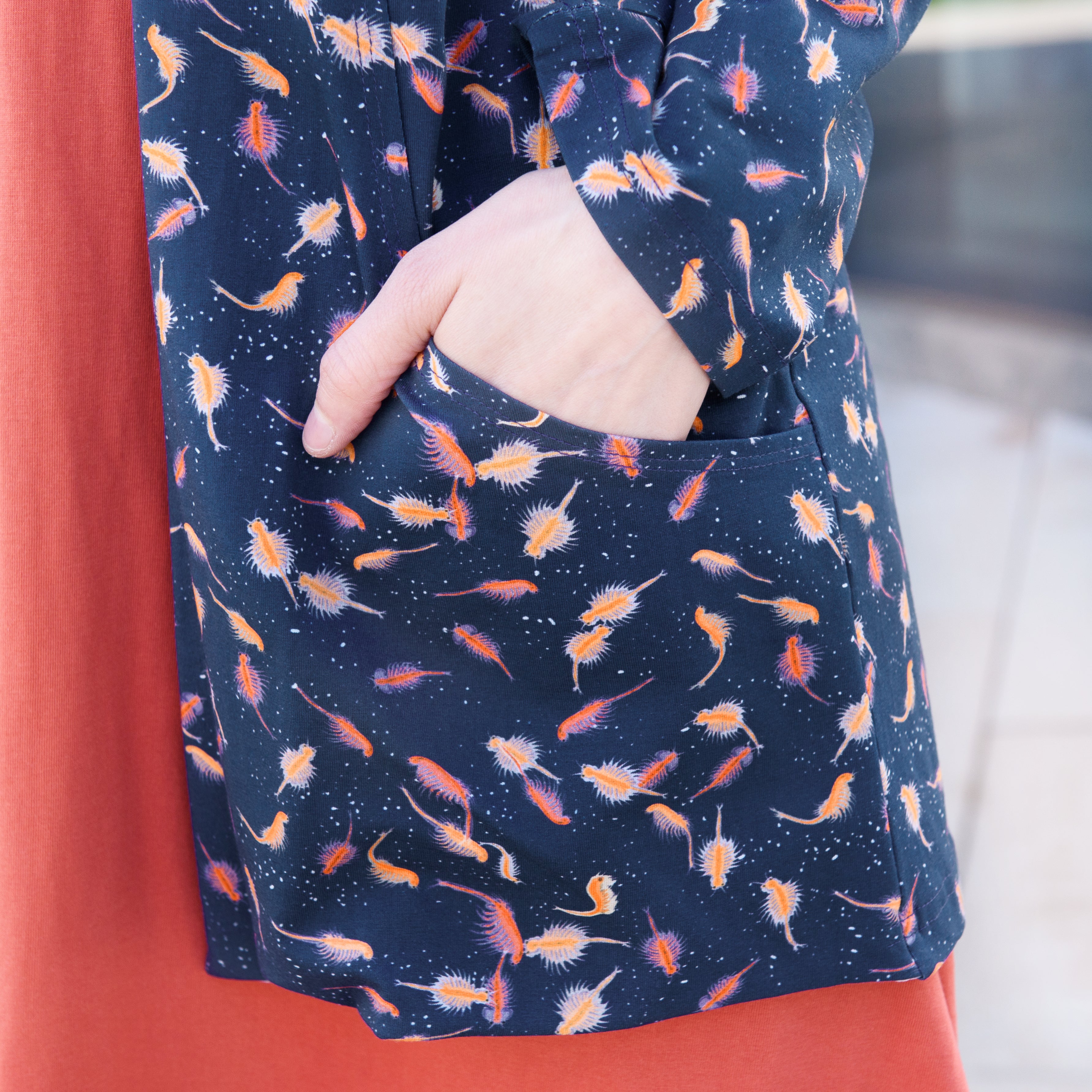 Brine Shrimp Printed Cardigan with Pockets