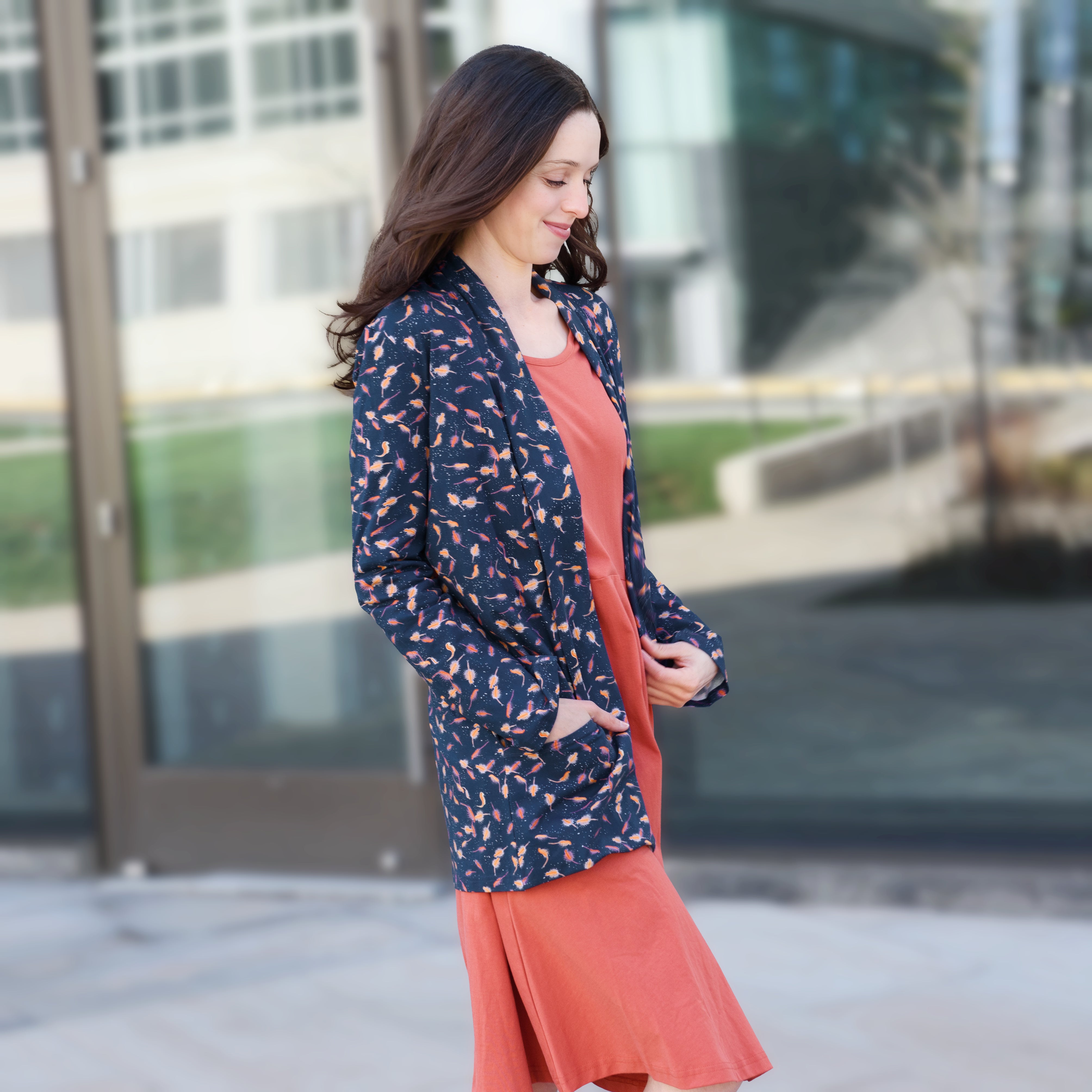 Brine Shrimp Printed Cardigan with Pockets