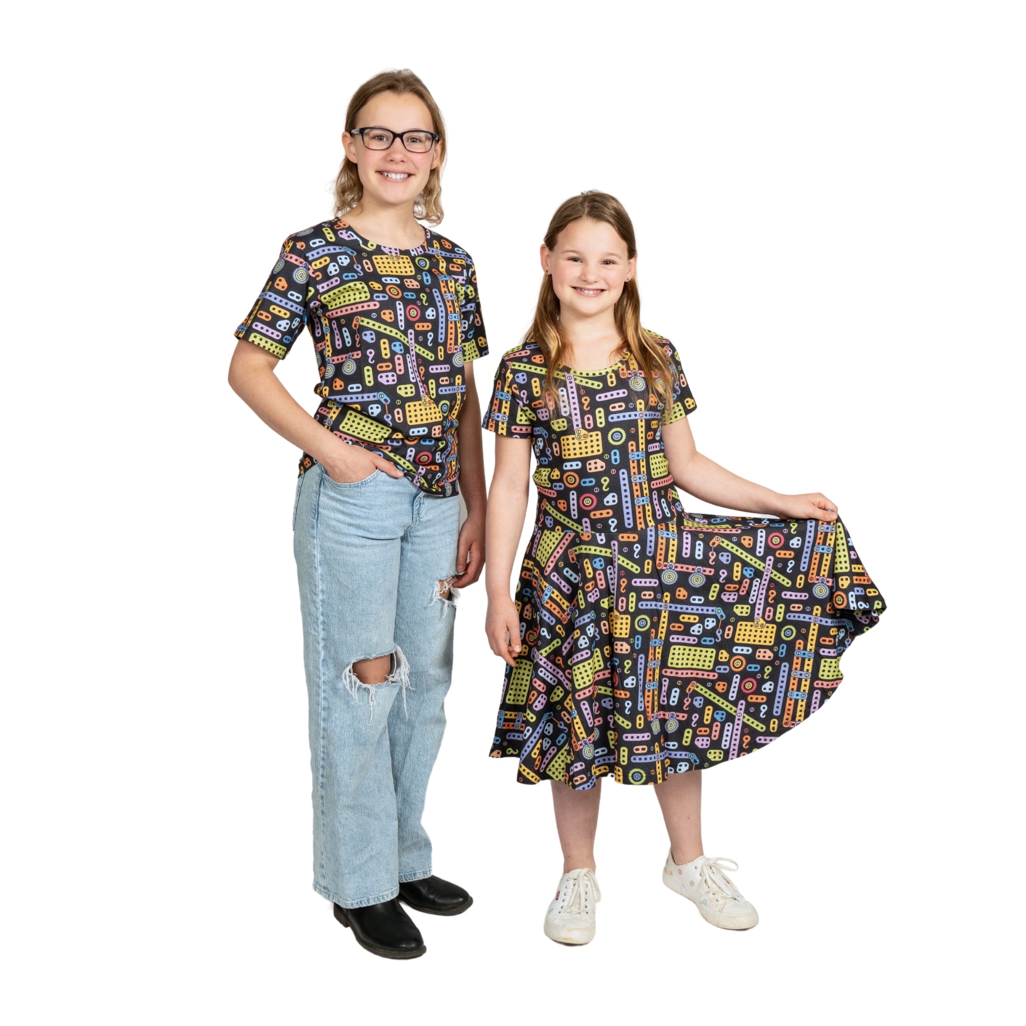 Construction Blocks Kids Twirl Dress