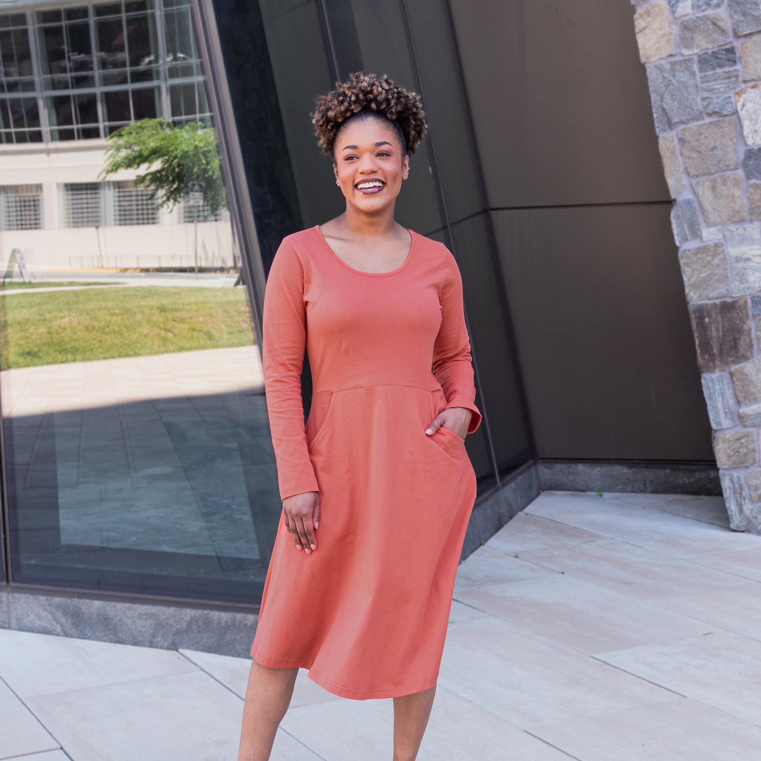 Burnt Sienna Fit & Flare Dress with Pockets