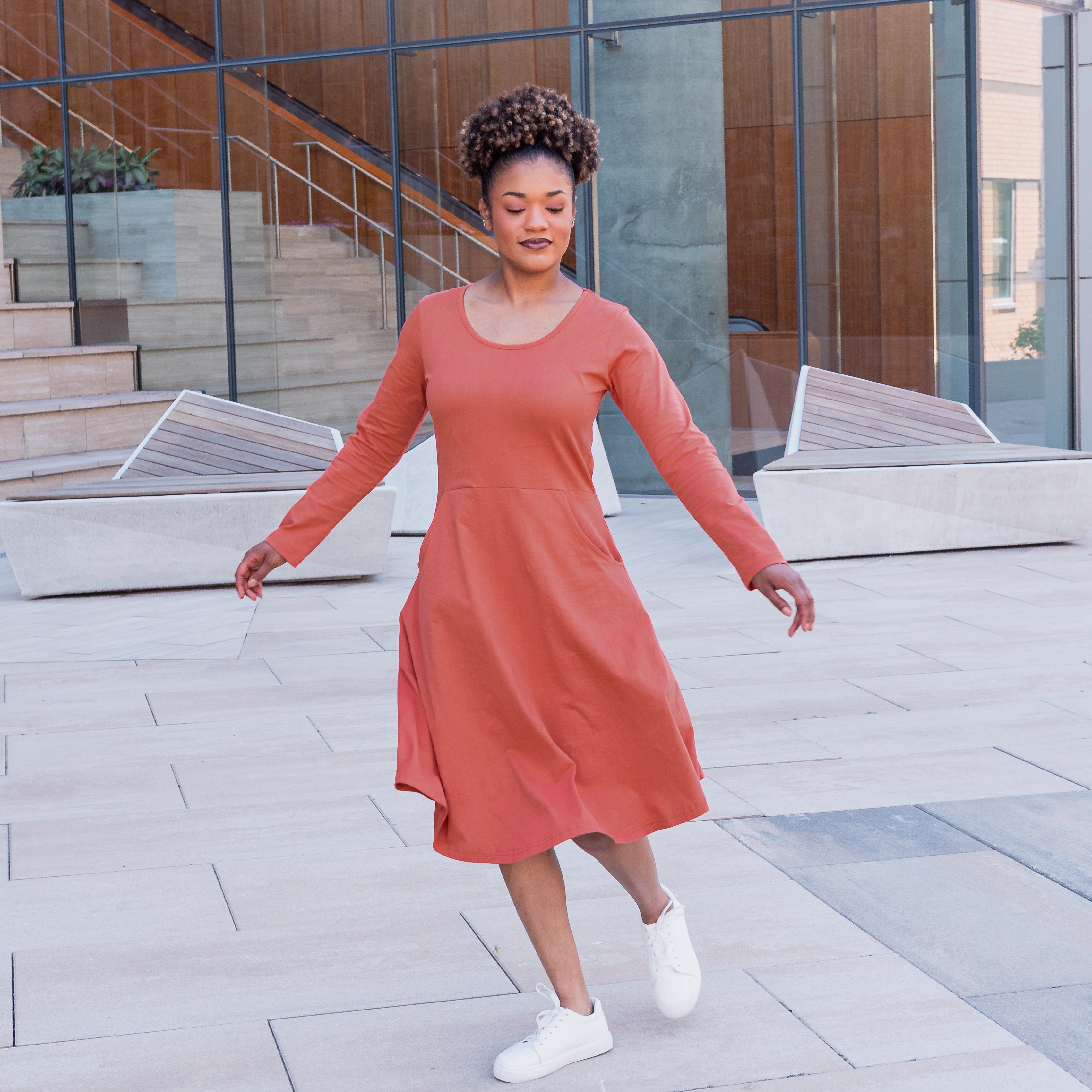 Burnt Sienna Fit & Flare Dress with Pockets
