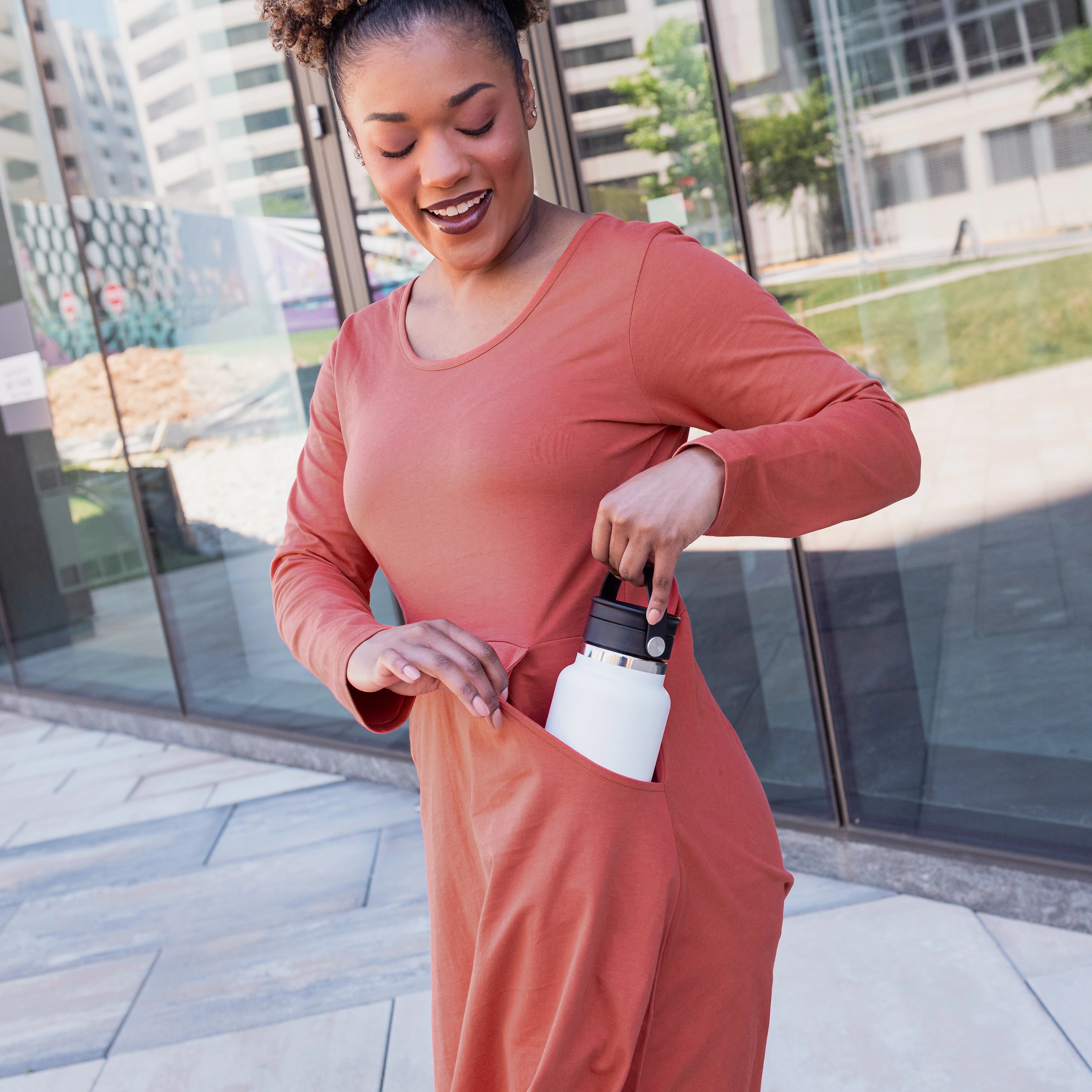 Burnt Sienna Fit & Flare Dress with Pockets