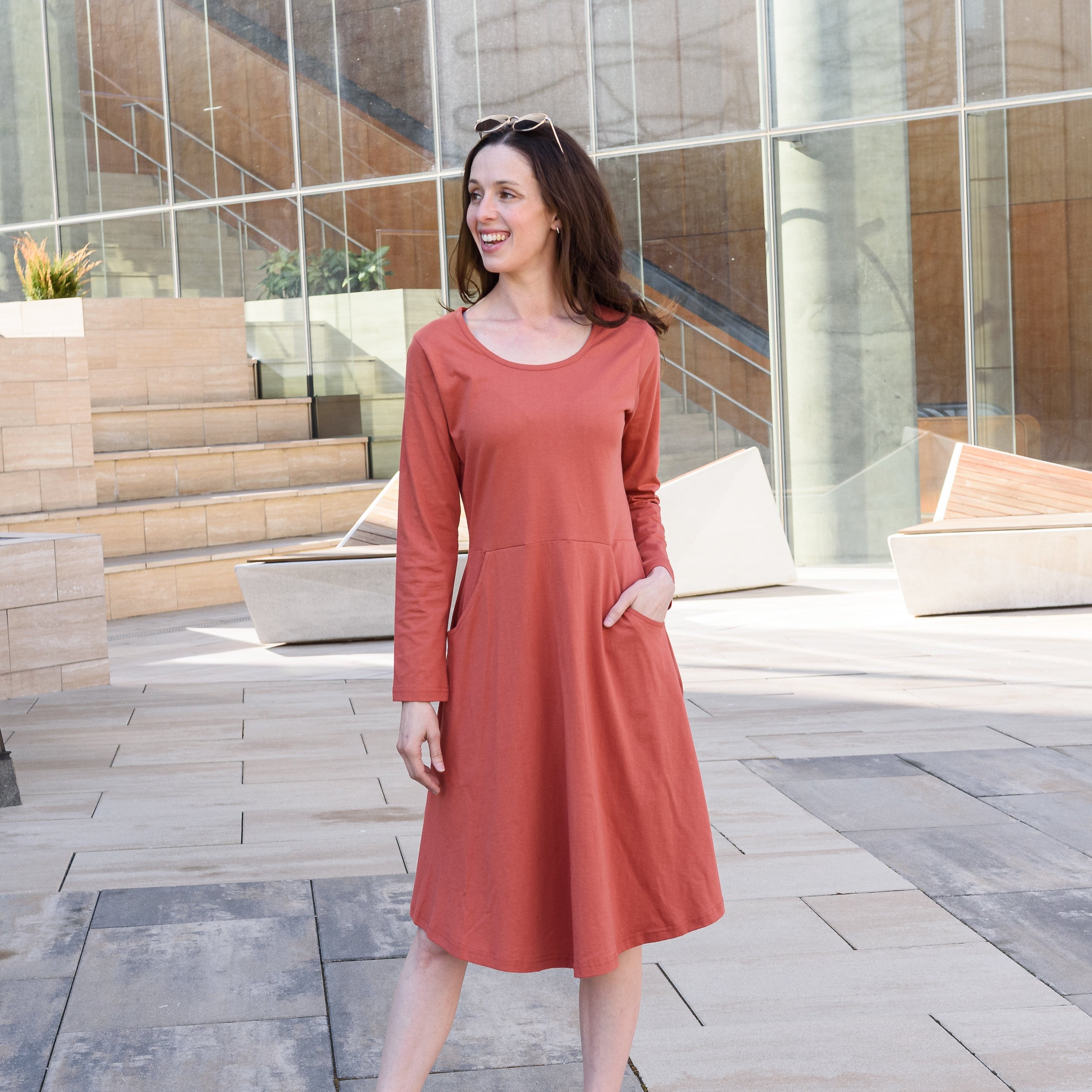 Burnt Sienna Fit & Flare Dress with Pockets