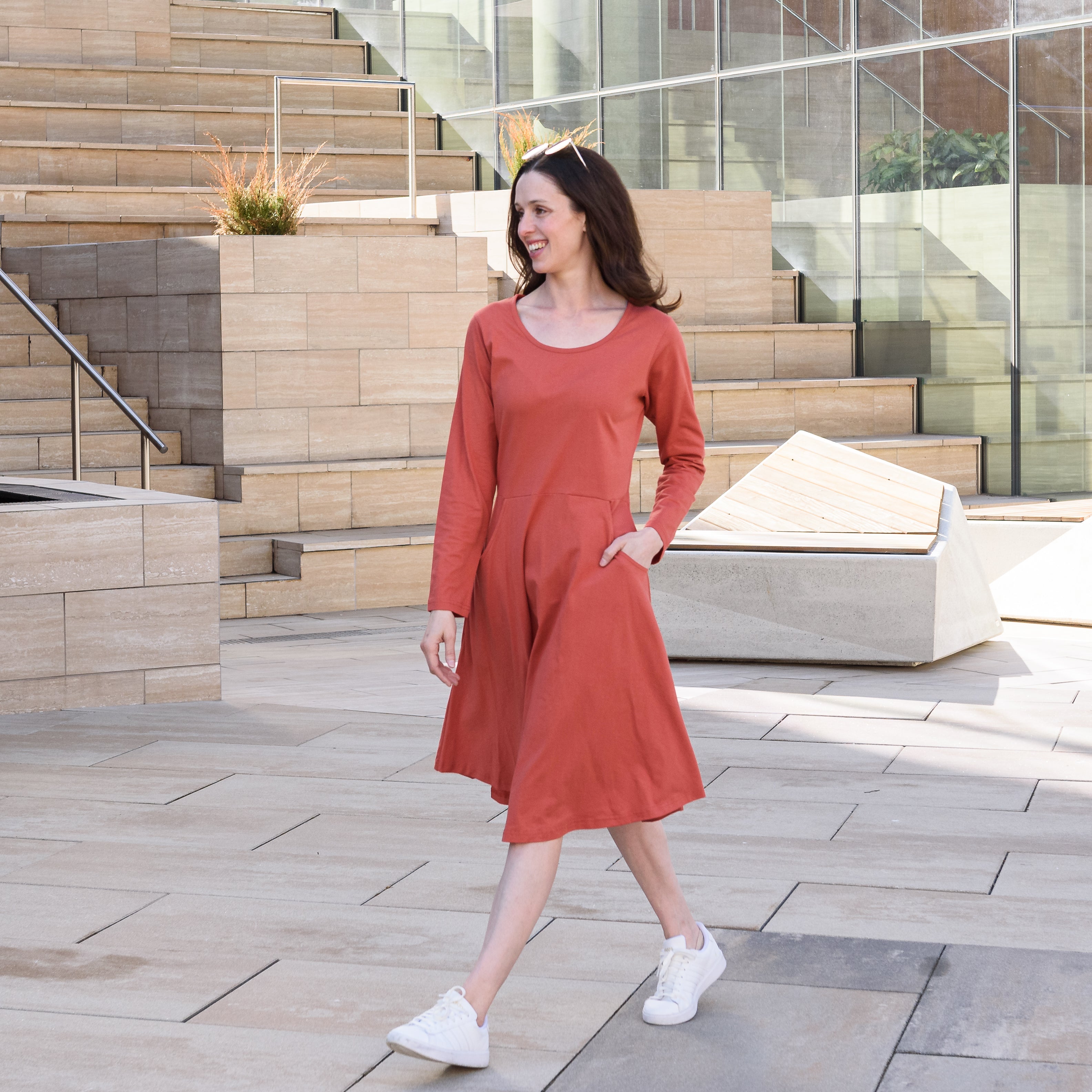 Burnt Sienna Fit & Flare Dress with Pockets