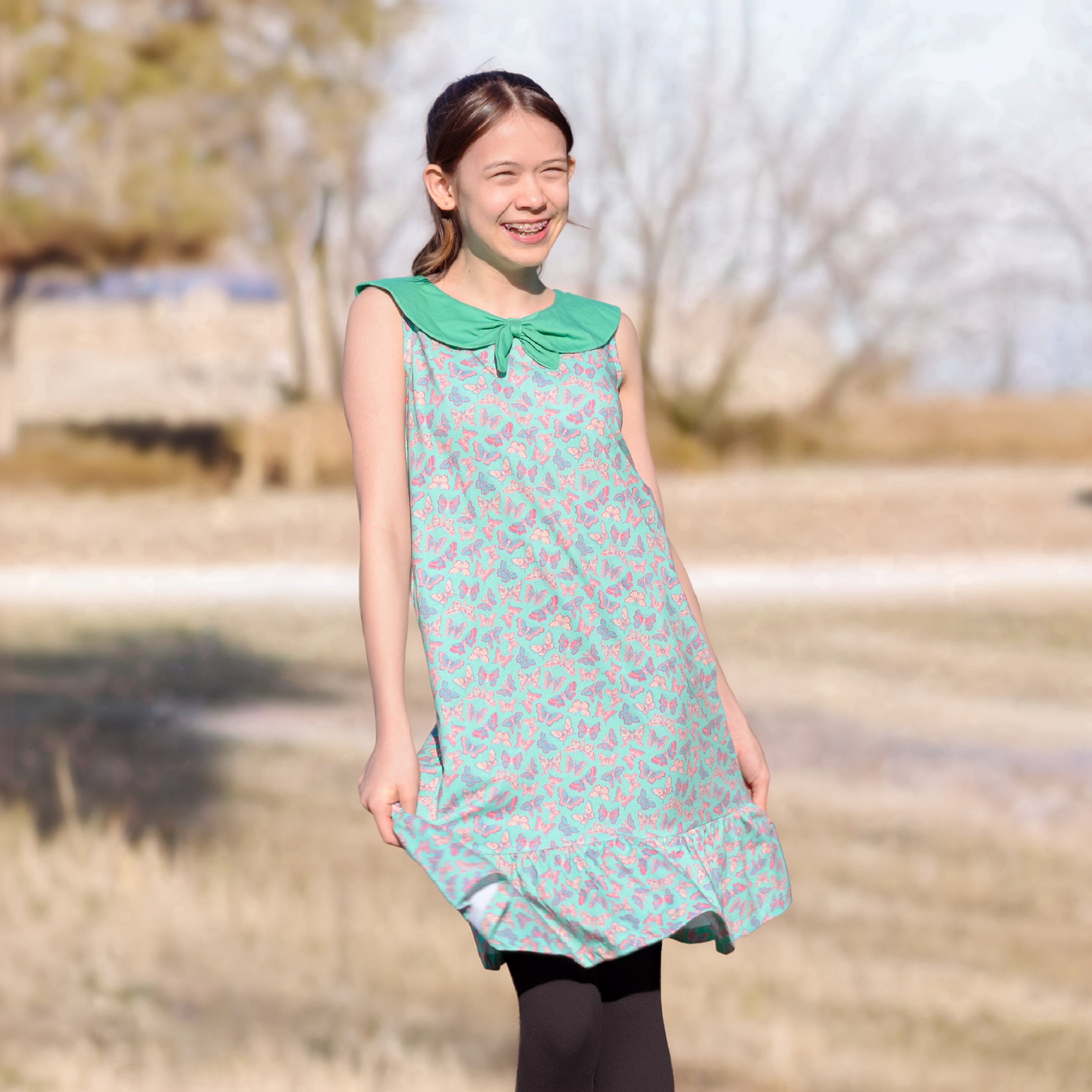 Butterfly Meadows Sleeveless Kids A-Line Dress