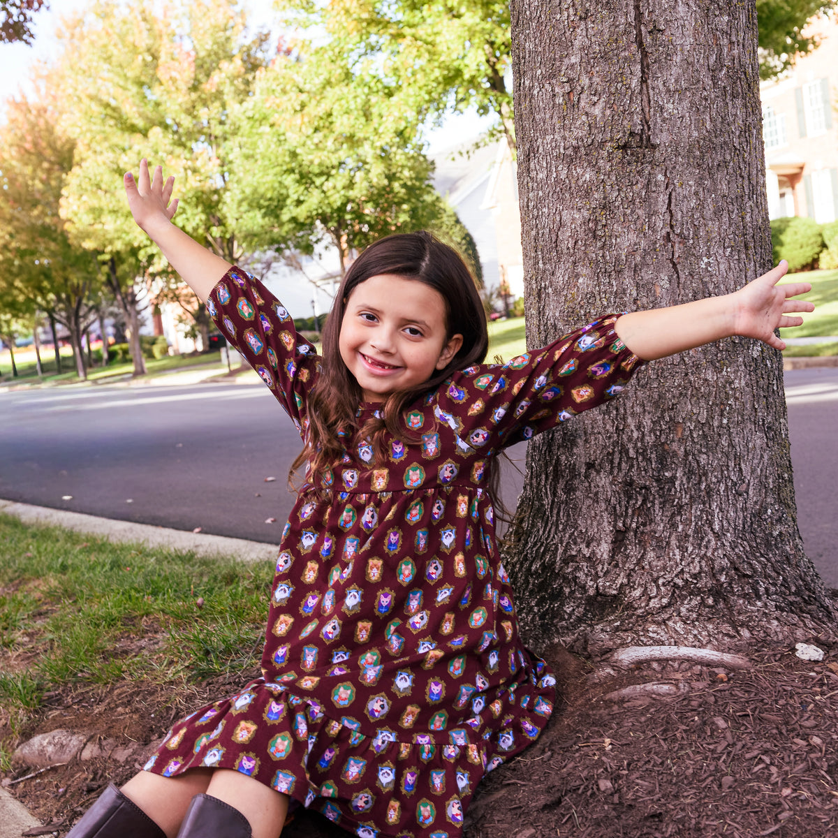 Cat Portraits Kids Dress with Pockets