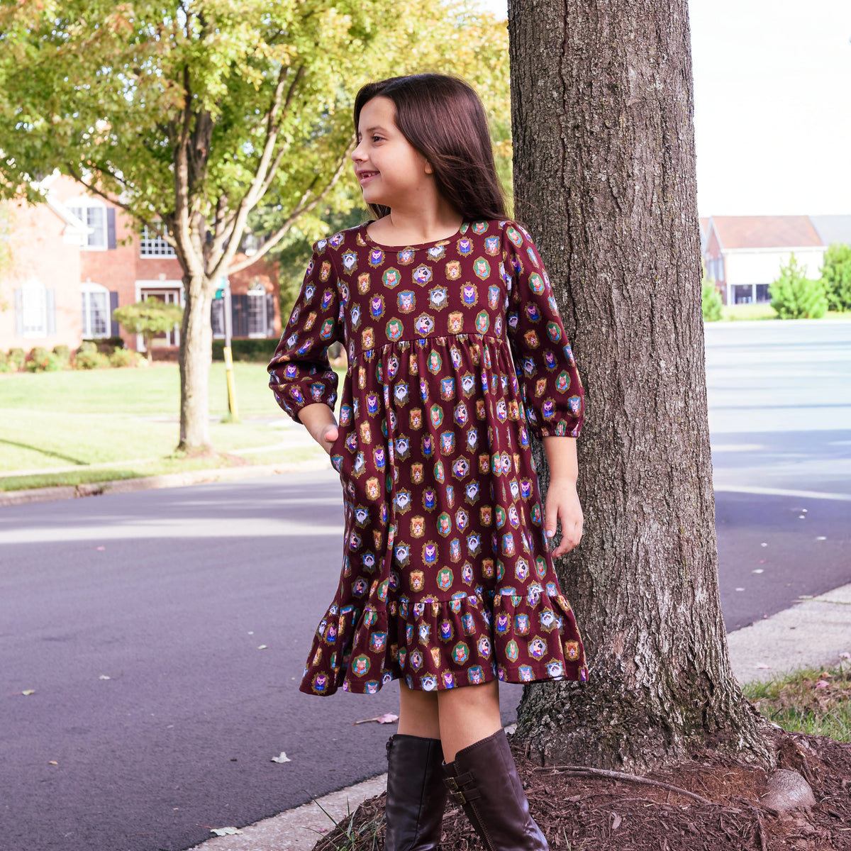Cat Portraits Kids Dress with Pockets