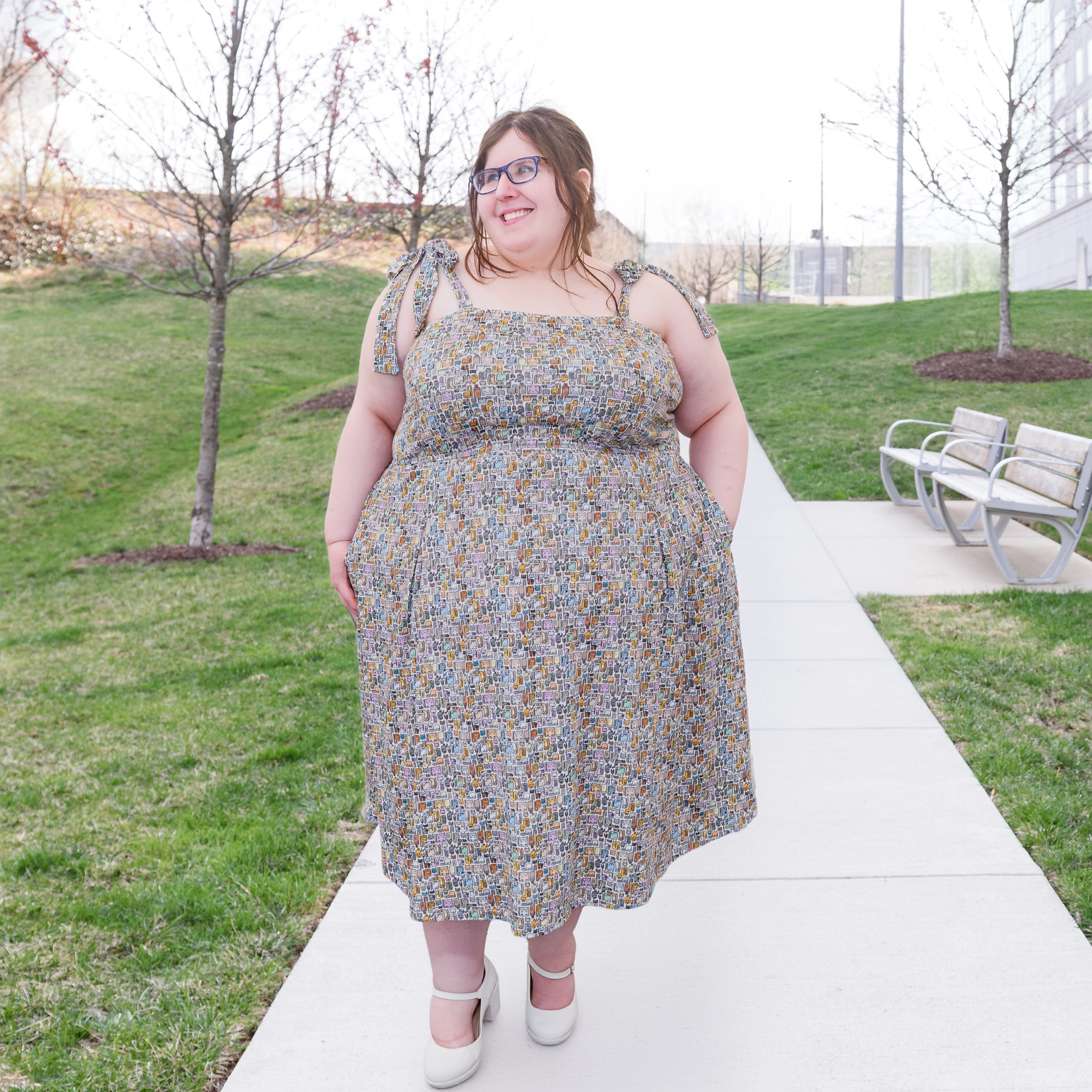 Cat Puzzle Dress with Pockets