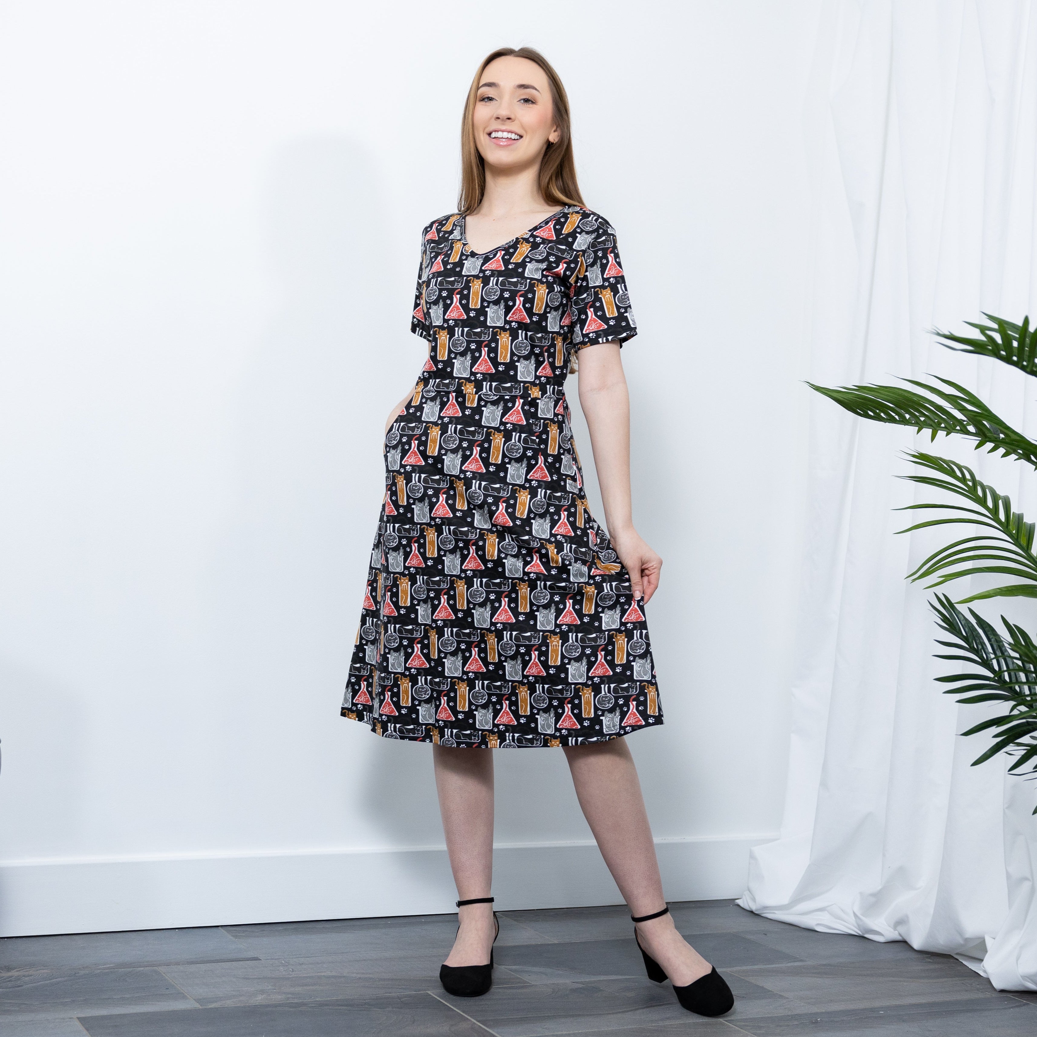 Cats Are Liquid A-Line Dress (With Waist Seam)