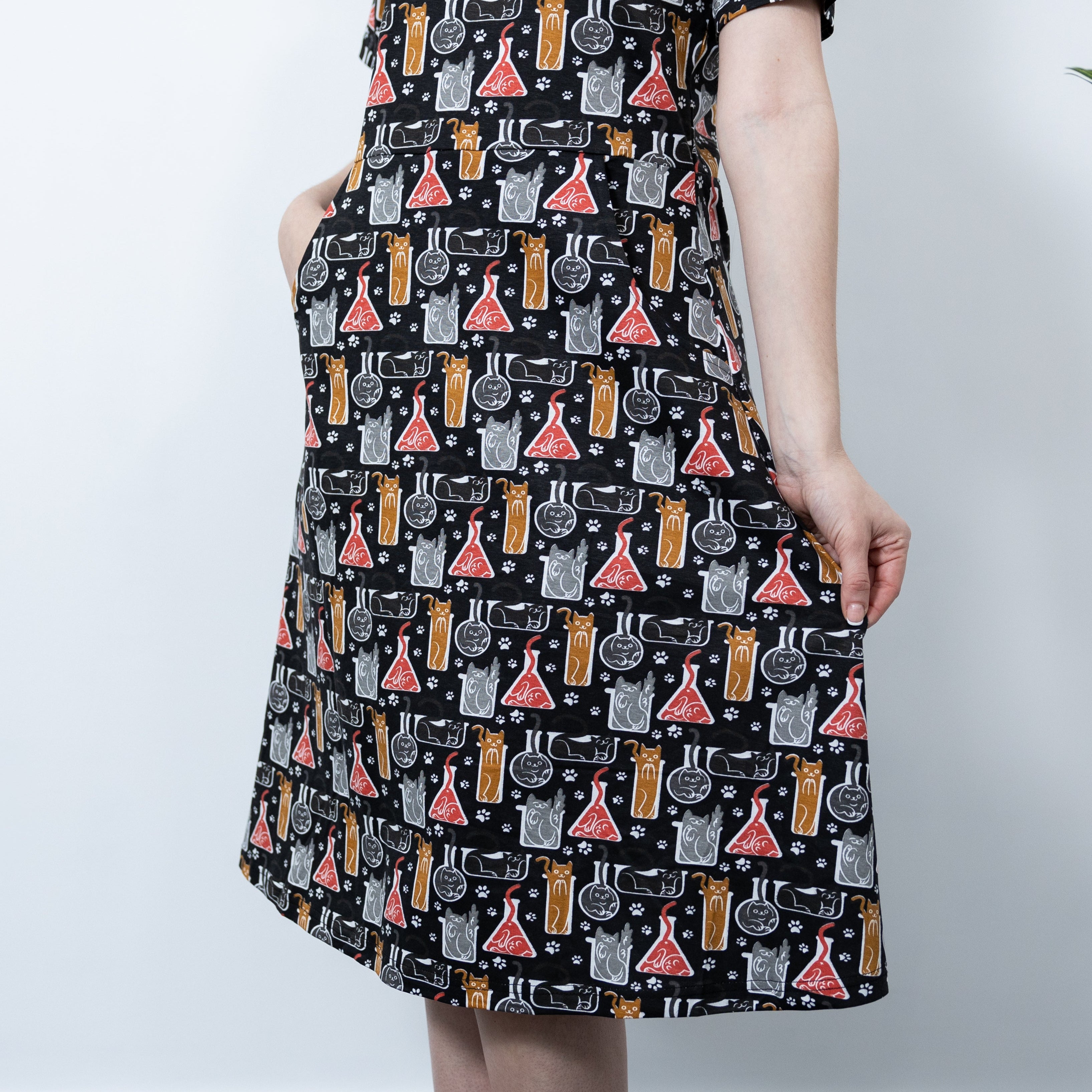 Cats Are Liquid A-Line Dress (With Waist Seam)