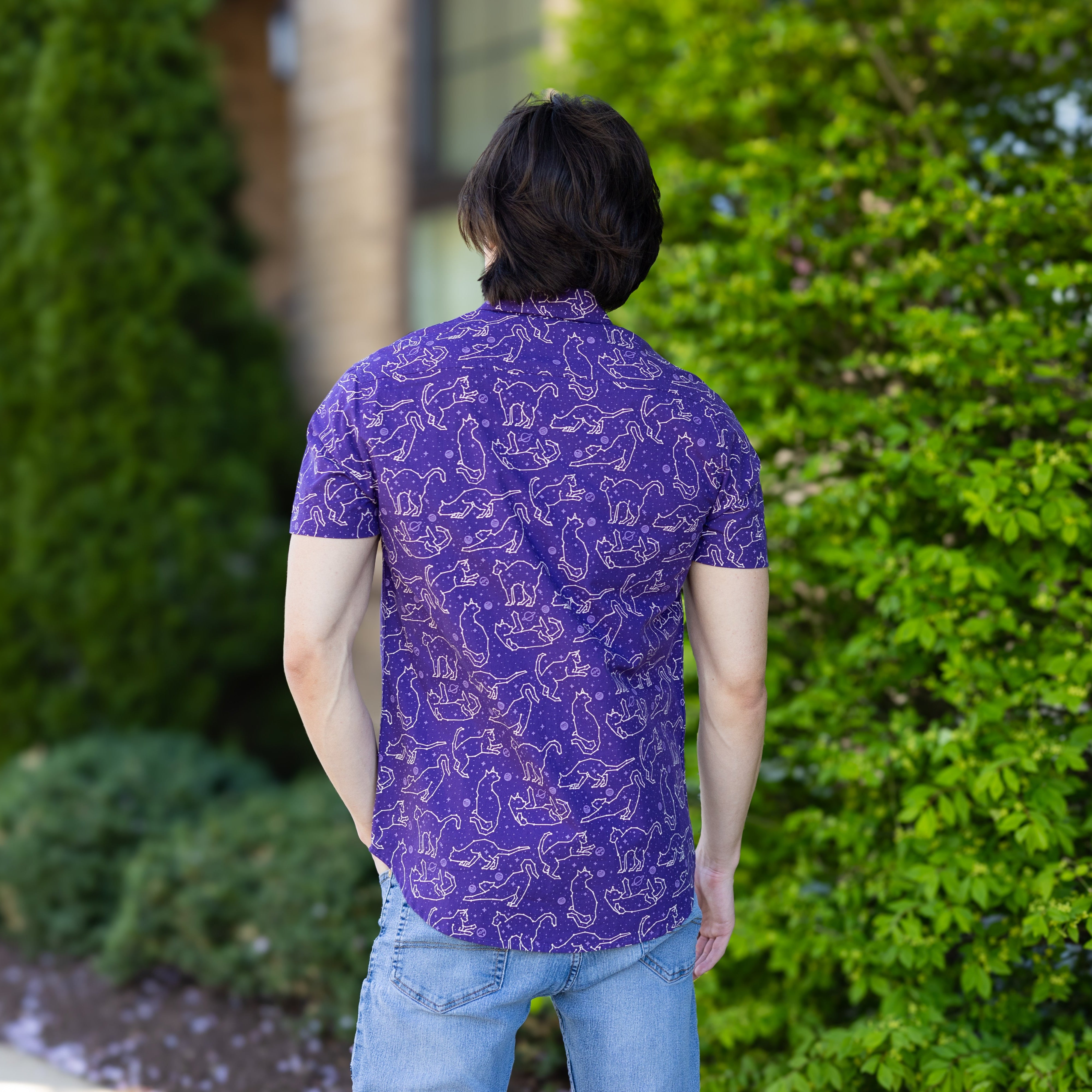 Cats Constellations Short Sleeves Button-Up Shirt