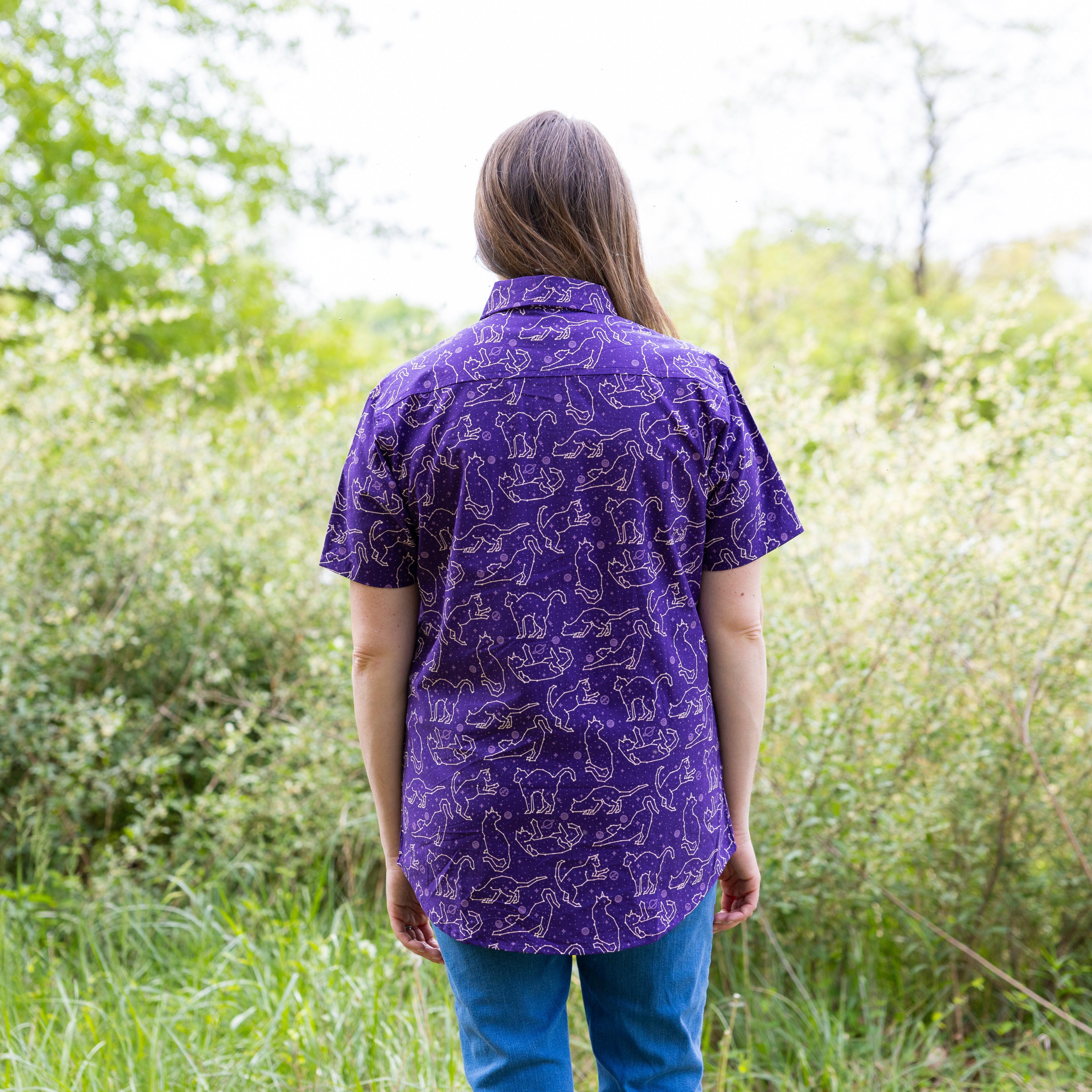 Cats Constellations Short Sleeves Button-Up Shirt