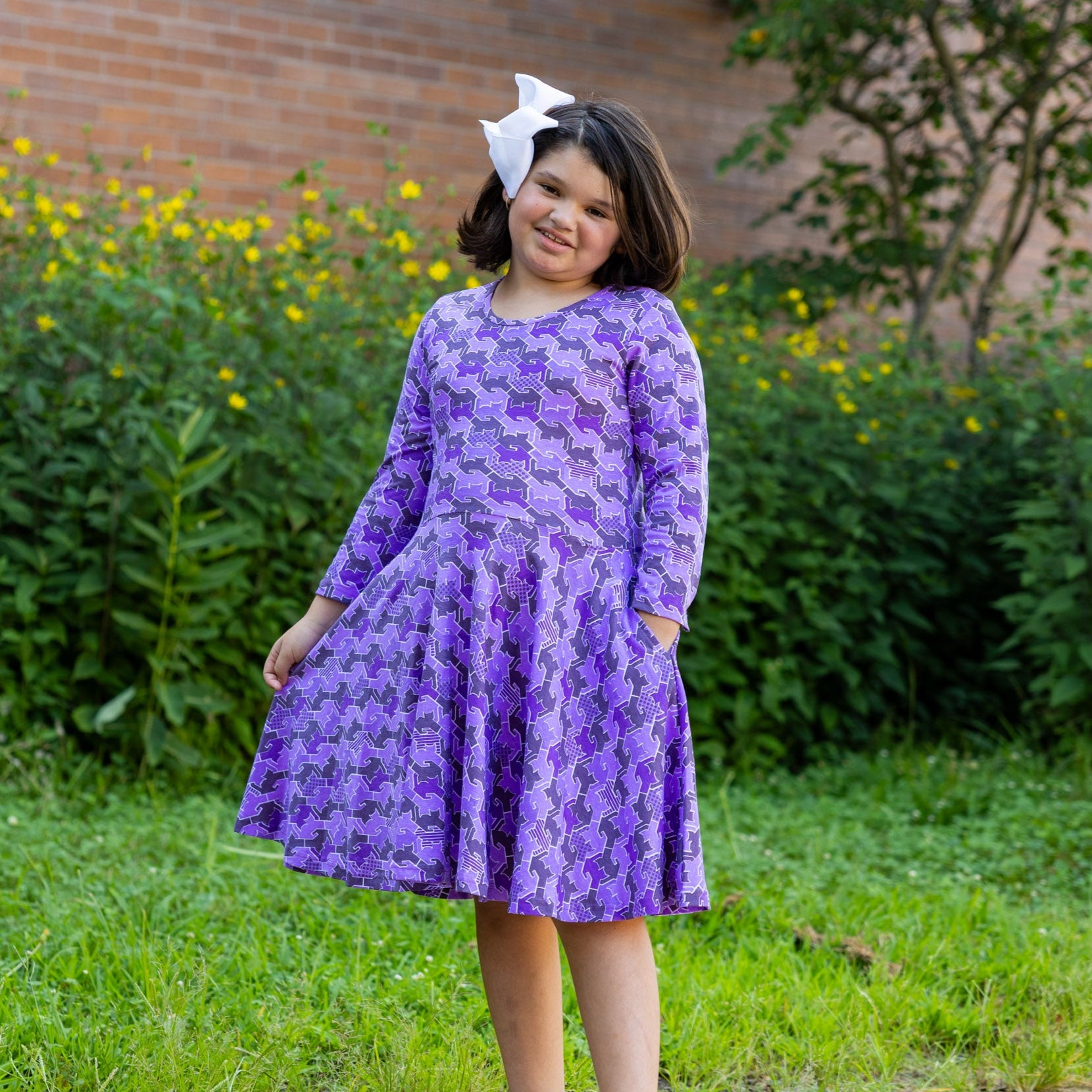 Cats Tessellation 3/4th Sleeves Kids Twirl Dress