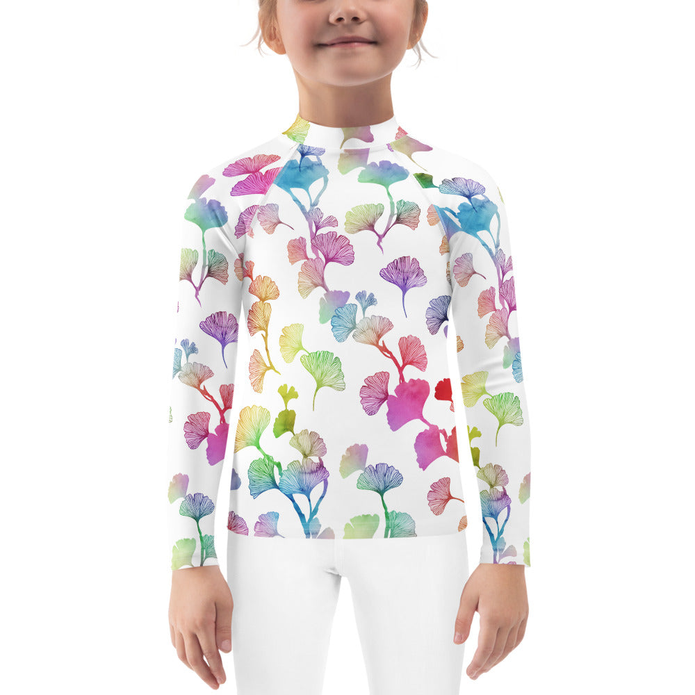 Rainbow Ginkgo Leaves Kids Rash Guard (POD)