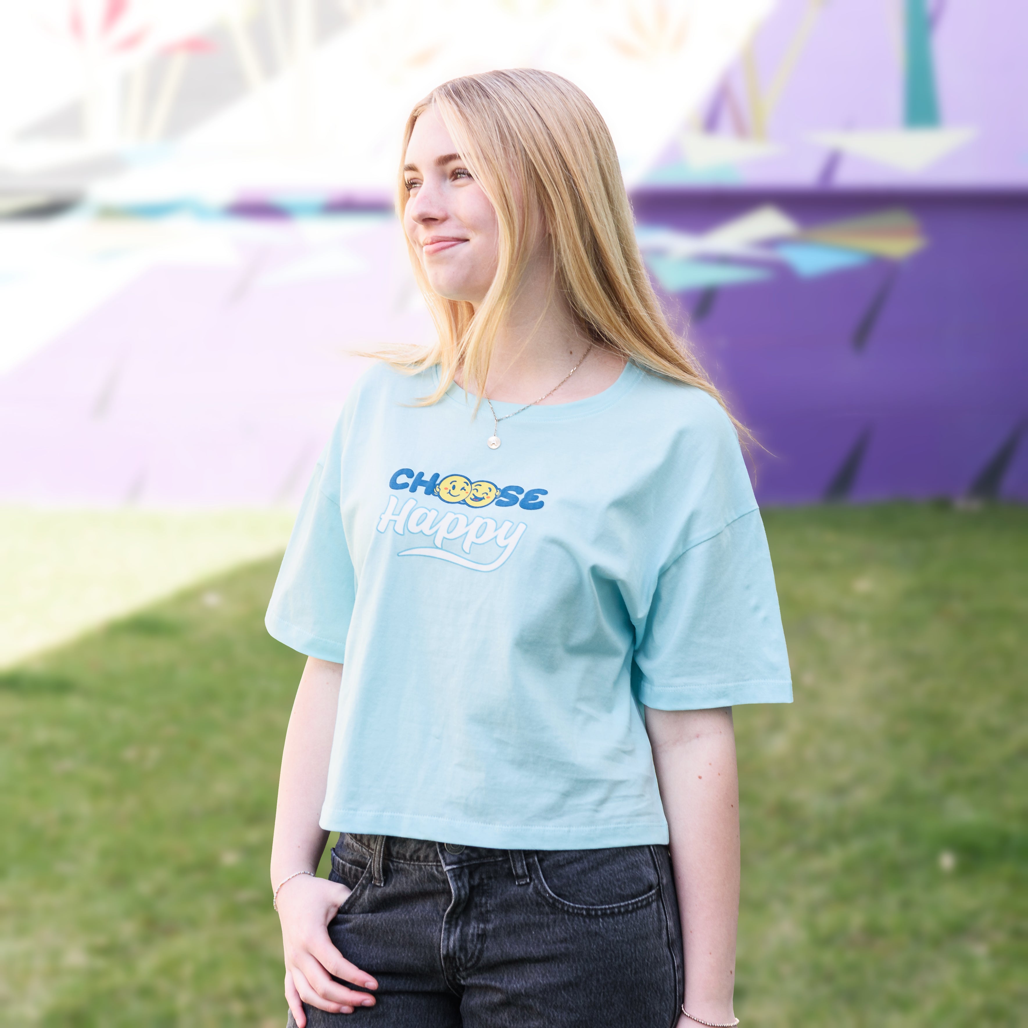 Choose Happy Juniors Oversized Crop T-Shirt